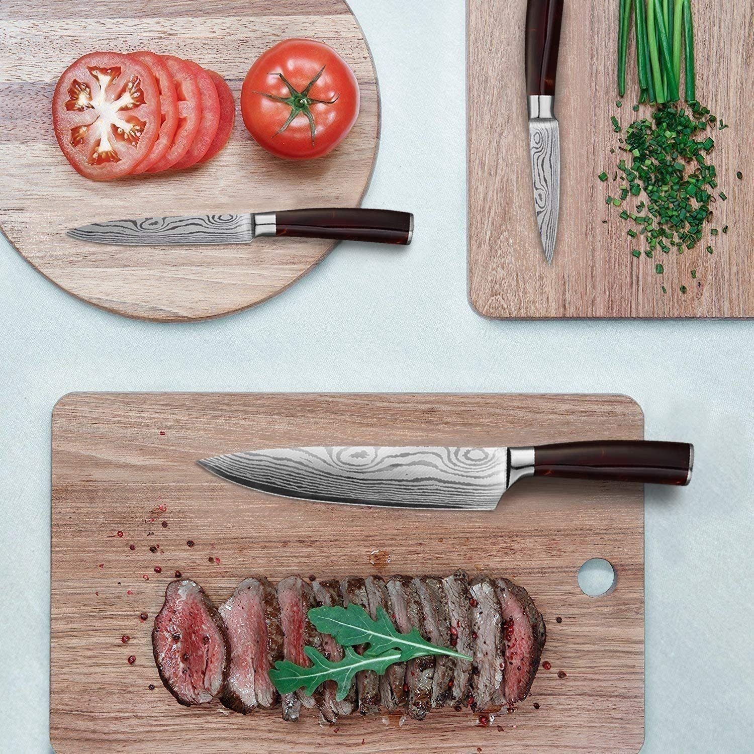 Coisini Allezmesser 8tlg.Küchenmesser Kohlenstoffstahl Set Rot aus Messer-Set (8-tlg)