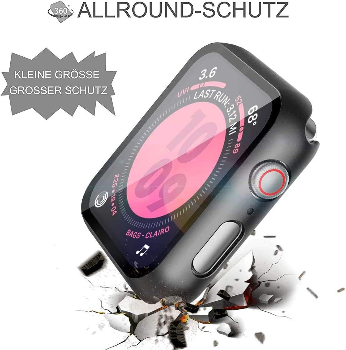Baker Smartwatch-Hülle 2x Hülle für Apple Watch 1/2/3/4/5/6/7/8/9/SE/Ultra/Ultra2, (2 Pack) 38mm 40mm 41mm 42mm 44mm 45mm 49mm, i Watch Schutzhülle Case