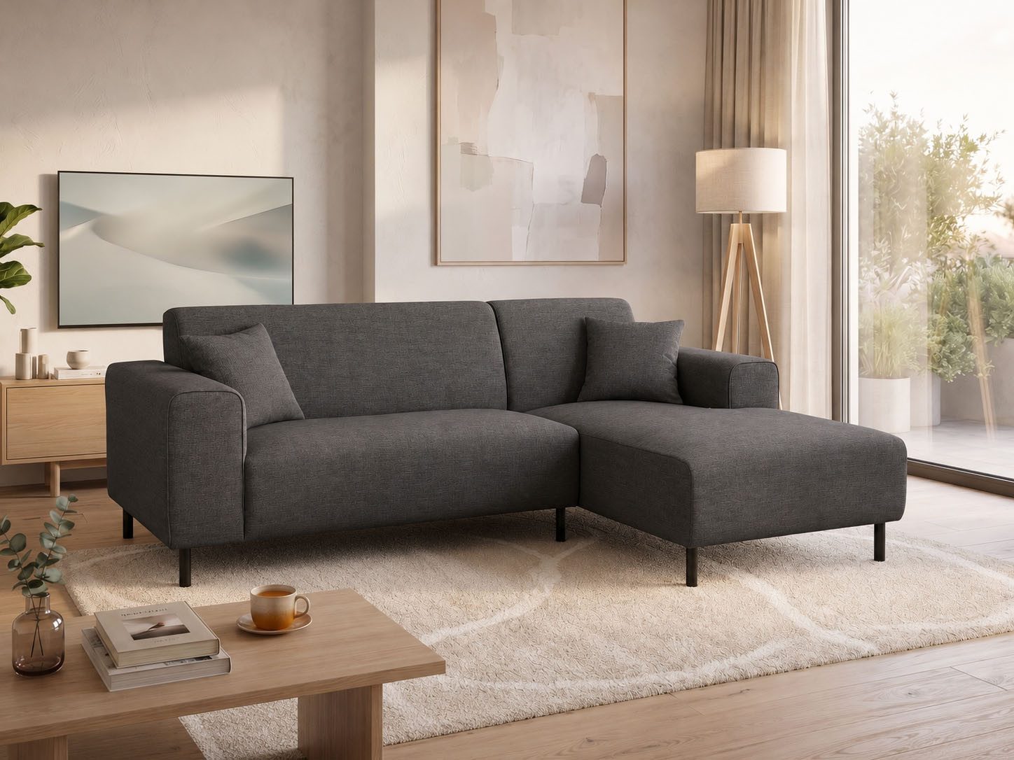 Ecksofa ARROS L-Form mit Wellenunterfederung, Maße B/T/H: 235/163/81 cm