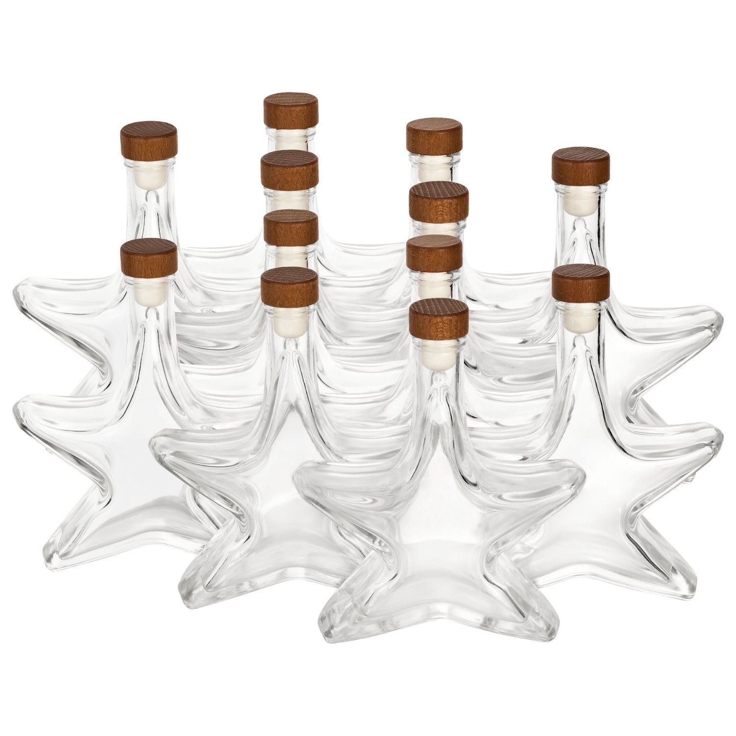 Flaschen-Fuchs Vorratsglas 12x Stern Likörflaschen 200ml - leere Flaschen zum Befüllen, Glas, (12x Sternflasche)