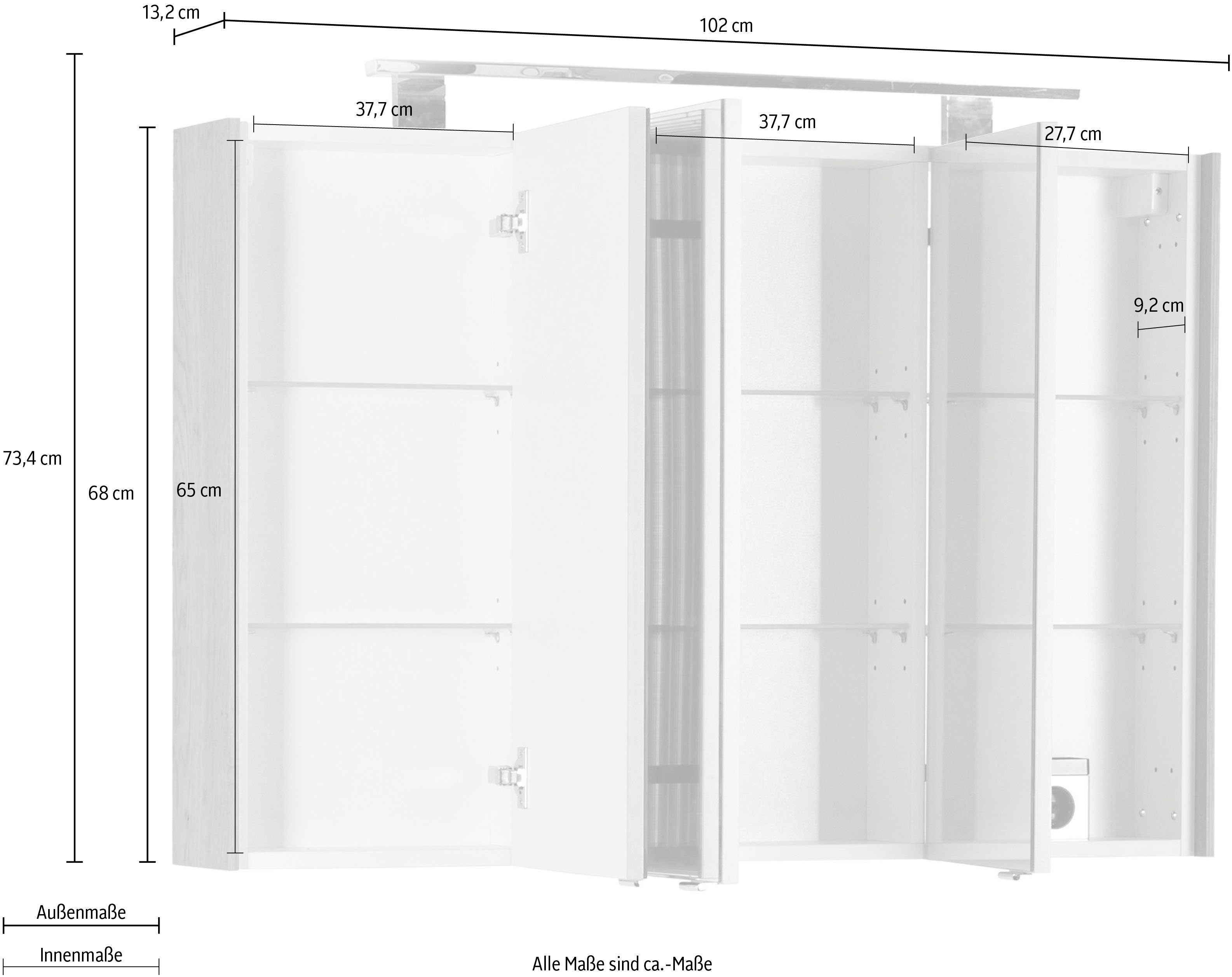 | Eiche Eiche 102 Spiegelschrank Breite Struktur 3400 cm MARLIN Struktur