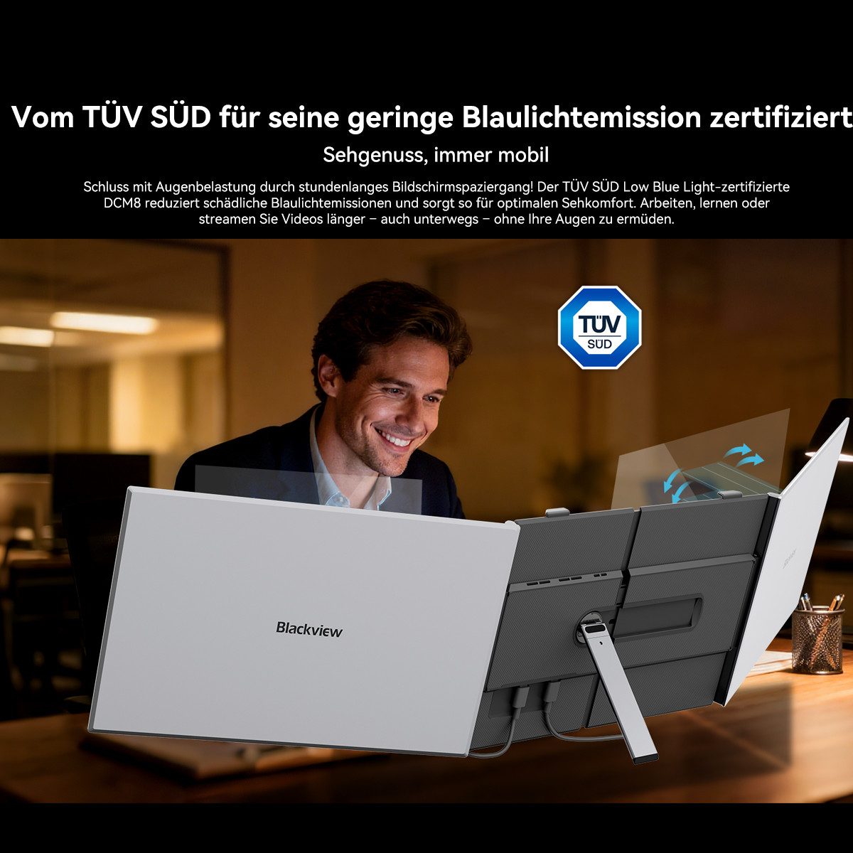 blackview 15,6 Zoll Gaming Monitor DCM8 IPS 1920x1200 FHD, Dual-Screen, LCD, 2K- Portabler Monitor (38,9 cm/15.6 ", 1920*1200 px, Full HD, 60 Hz, IPS, Laptop Bildschirm Erweiterung/Smartphone/PC/Mac/Switch/PS5/Xbox)