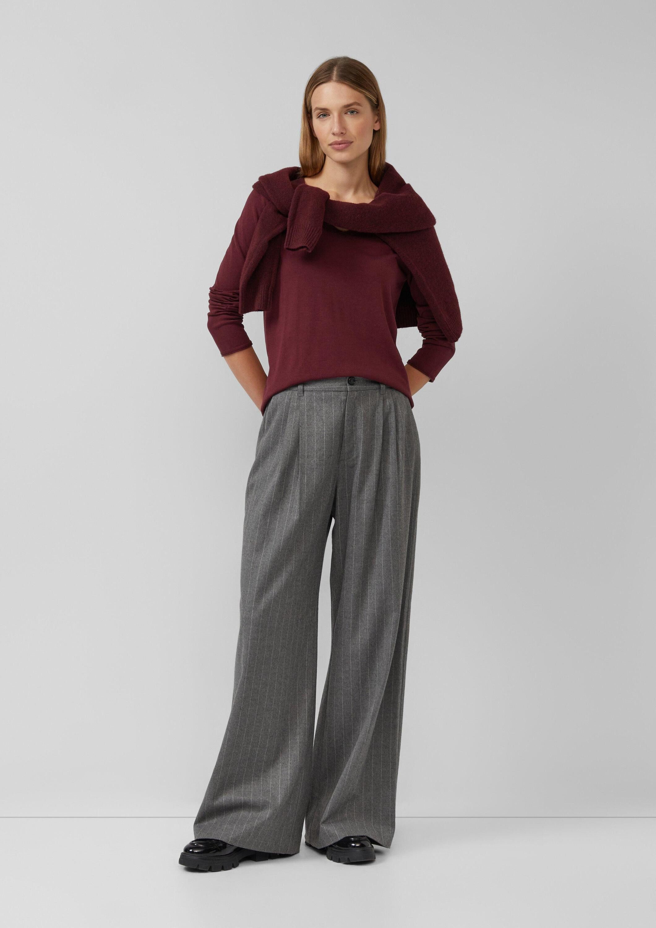 s.Oliver Longpullover Strickpullover Feinstrickpullover mit V-Ausschnitt und Rollkante am Saum