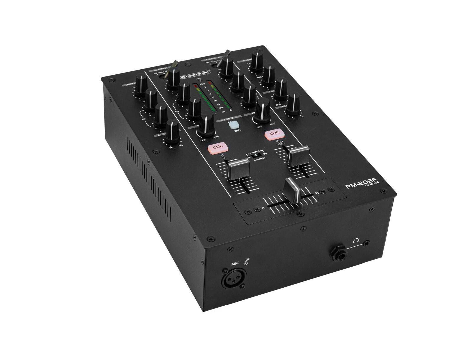 Mischpult OMNITRONIC PM-202F 2-Kanal-DJ-Mixer mit Filter und Bluetooth