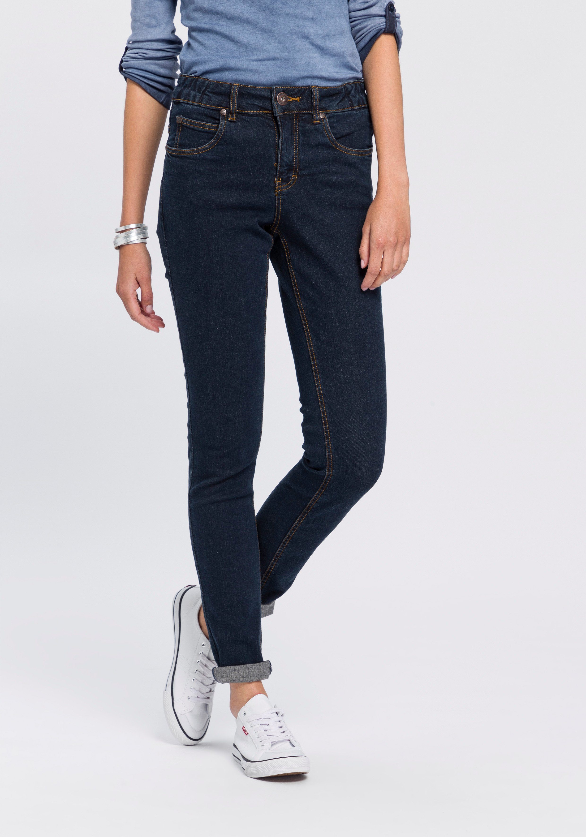 Arizona Slim-fit-Jeans Bund mit seitlichem Gummizugeinsatz High Waist rinsed