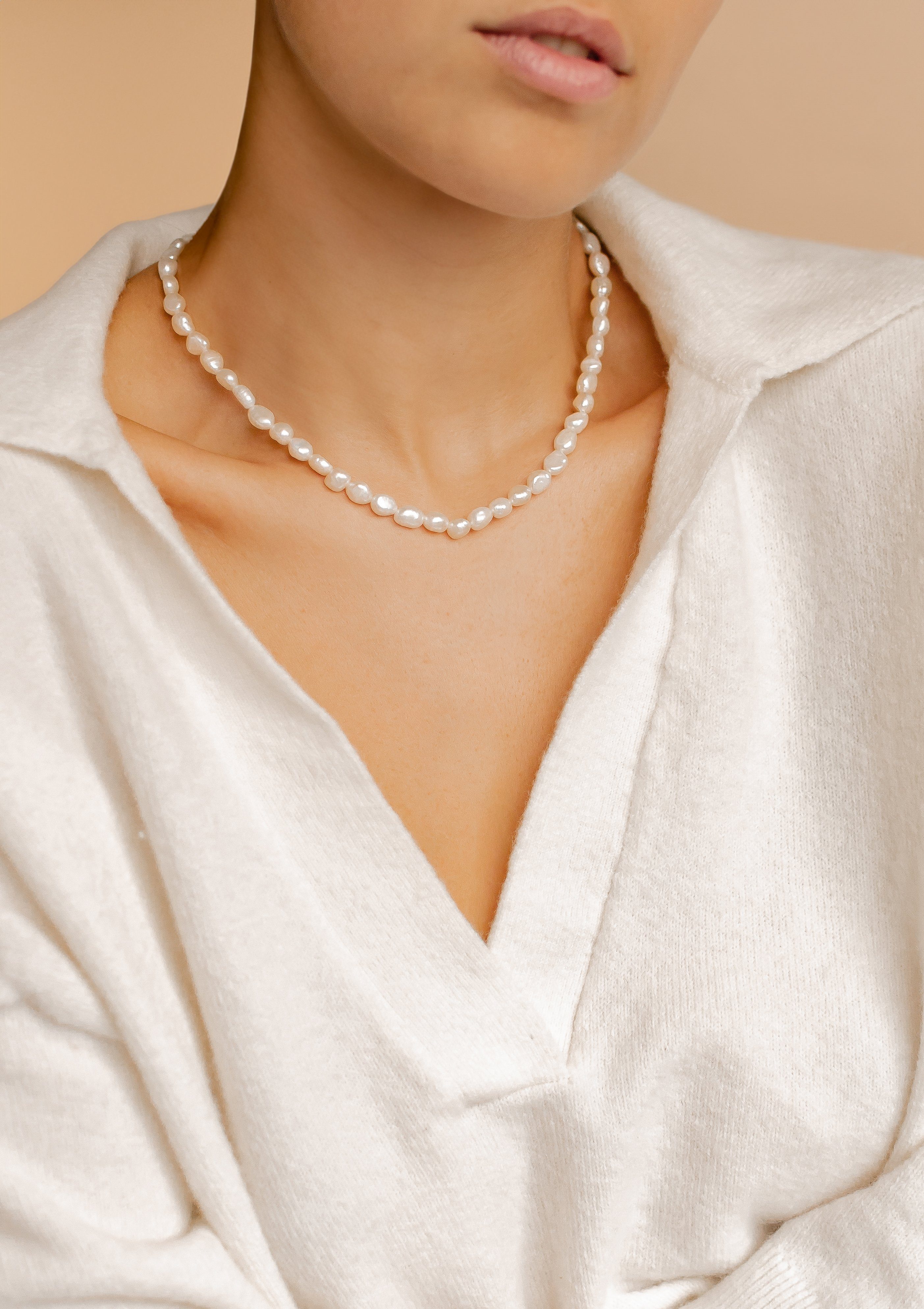 Hey Happiness Perlenkette mit weißen Süßwasserperlen, Collier 41-46 cm, 925 günstig online kaufen