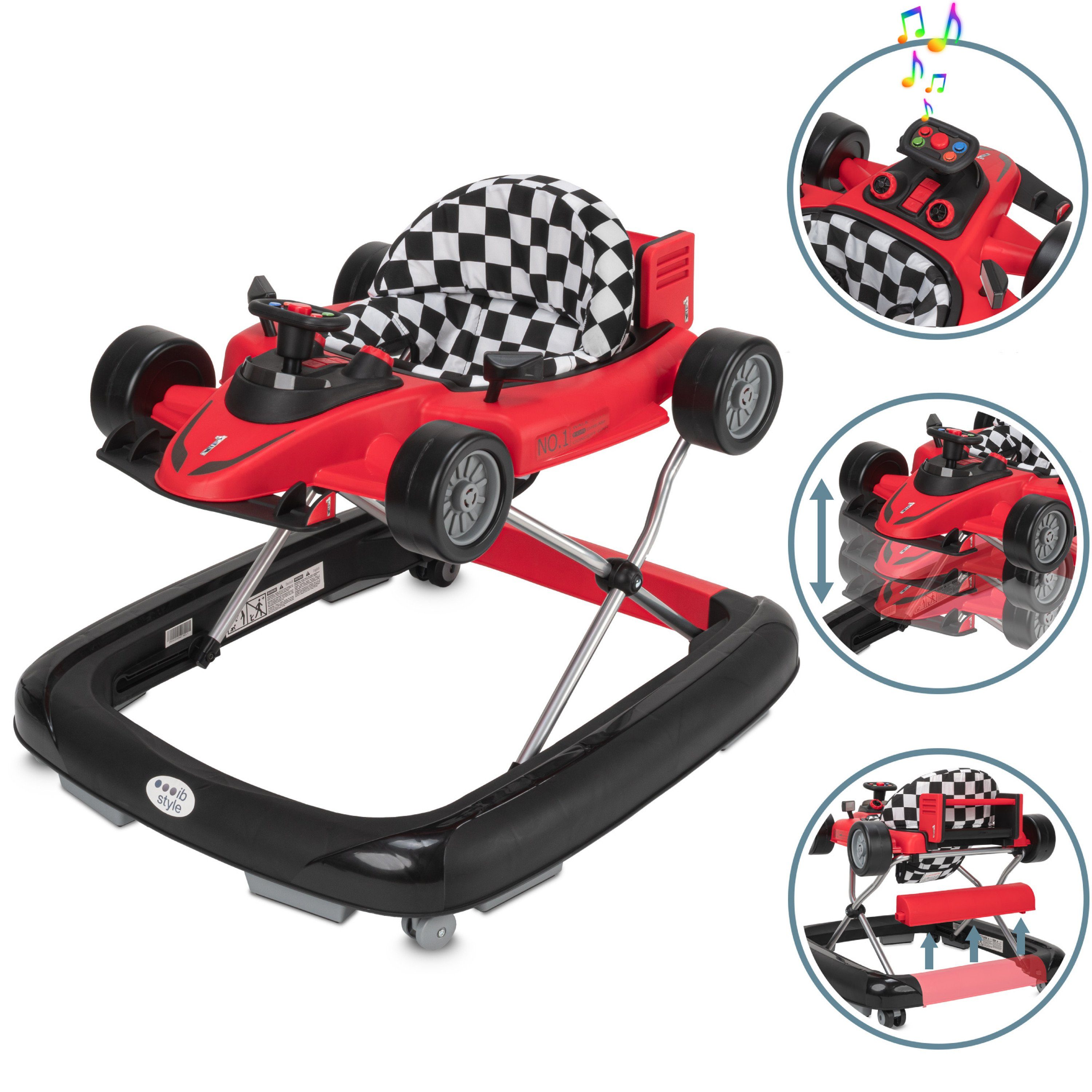 ib style Lauflernhilfe Little Speedster Babywalker Rot, Lauflernwagen mit Soundeffekten - Abnehmbarer Laufwagen | Lauflernwagen