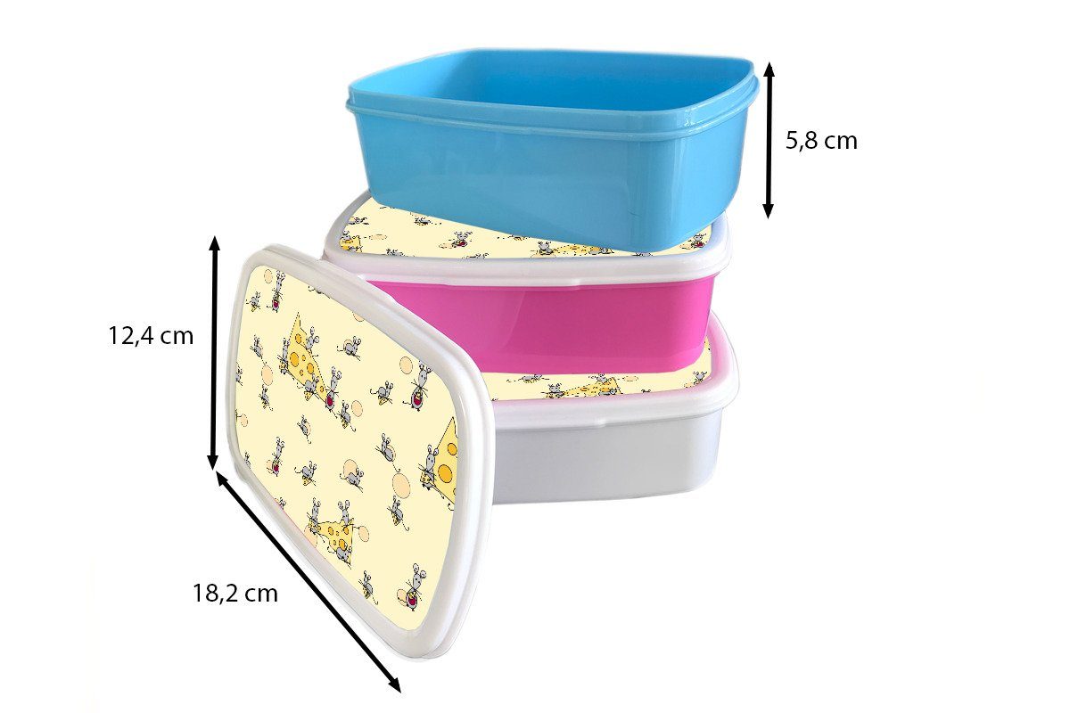 MuchoWow Lunchbox Käse - Erwachsene, Mäuse, rosa Brotbox Kunststoff - Brotdose Kinder, Muster (2-tlg), für Mädchen, Tiere Snackbox, - Kunststoff