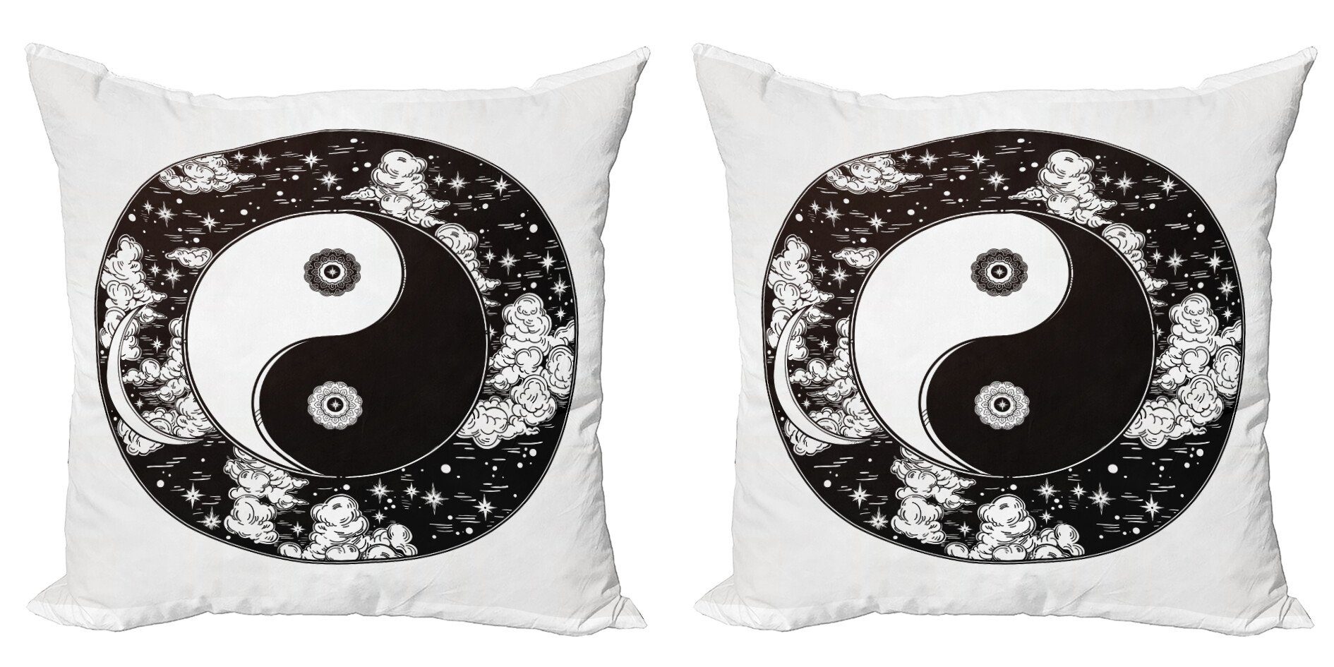 Kissenbezüge Modern Accent Doppelseitiger Digitaldruck, Abakuhaus (2 Stück), Ying Yang Sterne Mond Nachthimmel