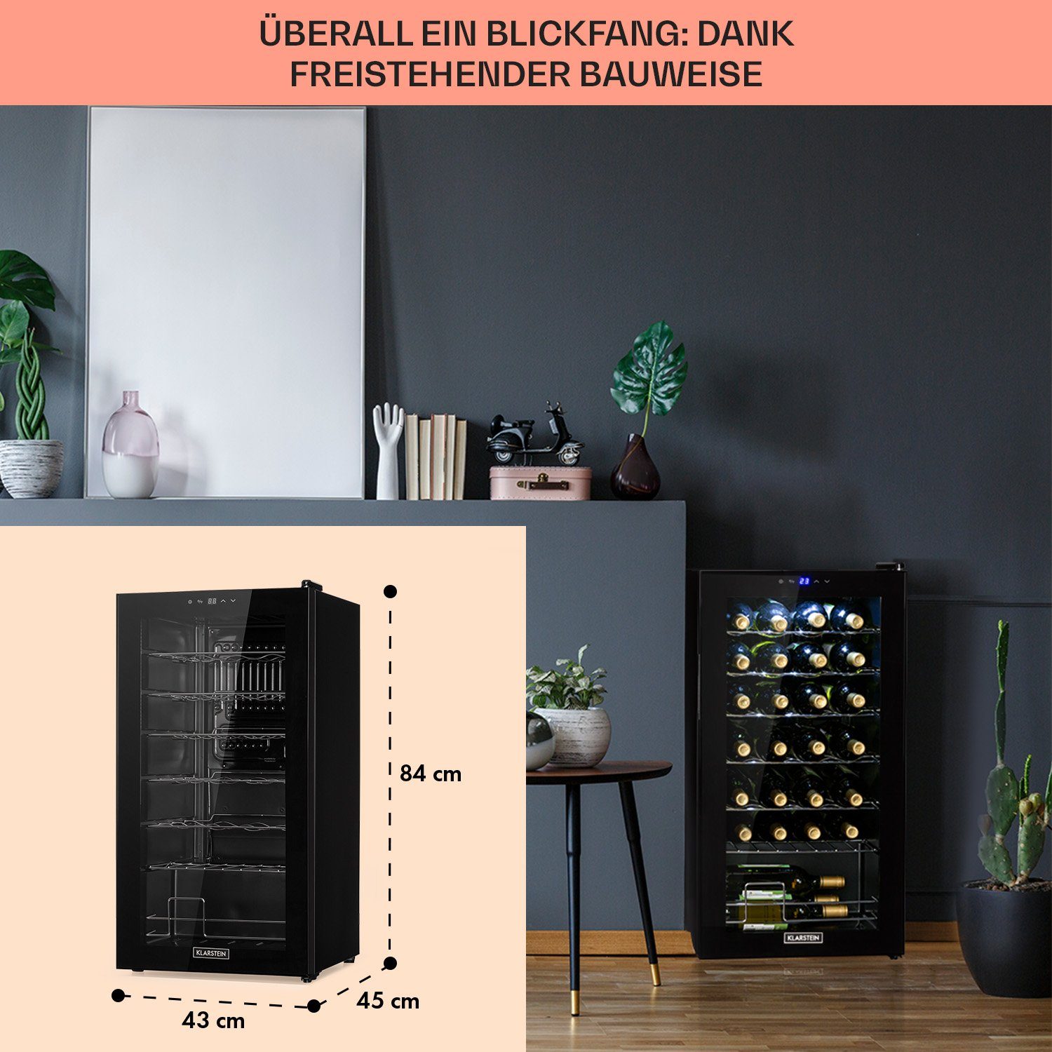 Klarstein Weinkühlschrank Shiraz 28 Uno, für 28 Standardflaschen á 0,75l,Wein Flaschenkühlschrank Weintemperierschrank Weinschrank Kühlschrank