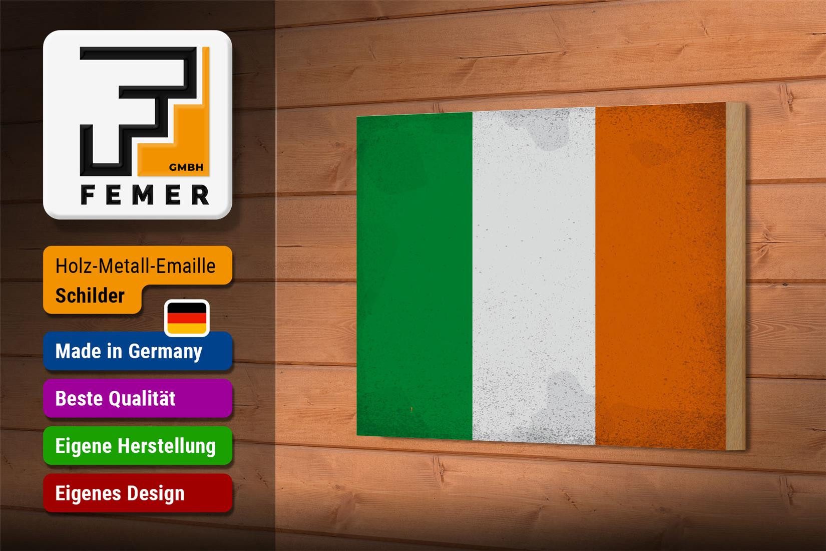 Femer GmbH Holzbild Flagge Irland 18x12 cm Flag of Ireland Vintage, Flaggen (1 St), Glatte Holzfaserplatte (MDF), vorn beschichtet