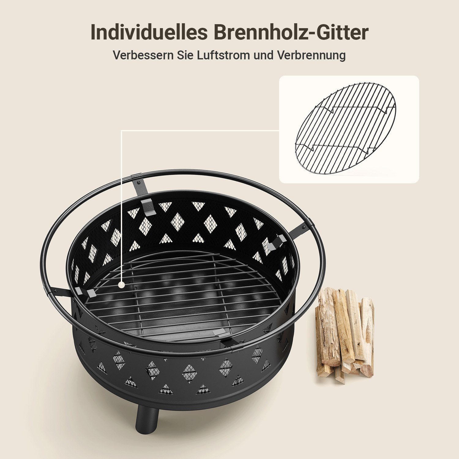Bealife Feuerschale,2 in1 Feuerschalenfür,mit Funkenschutz Grillrost