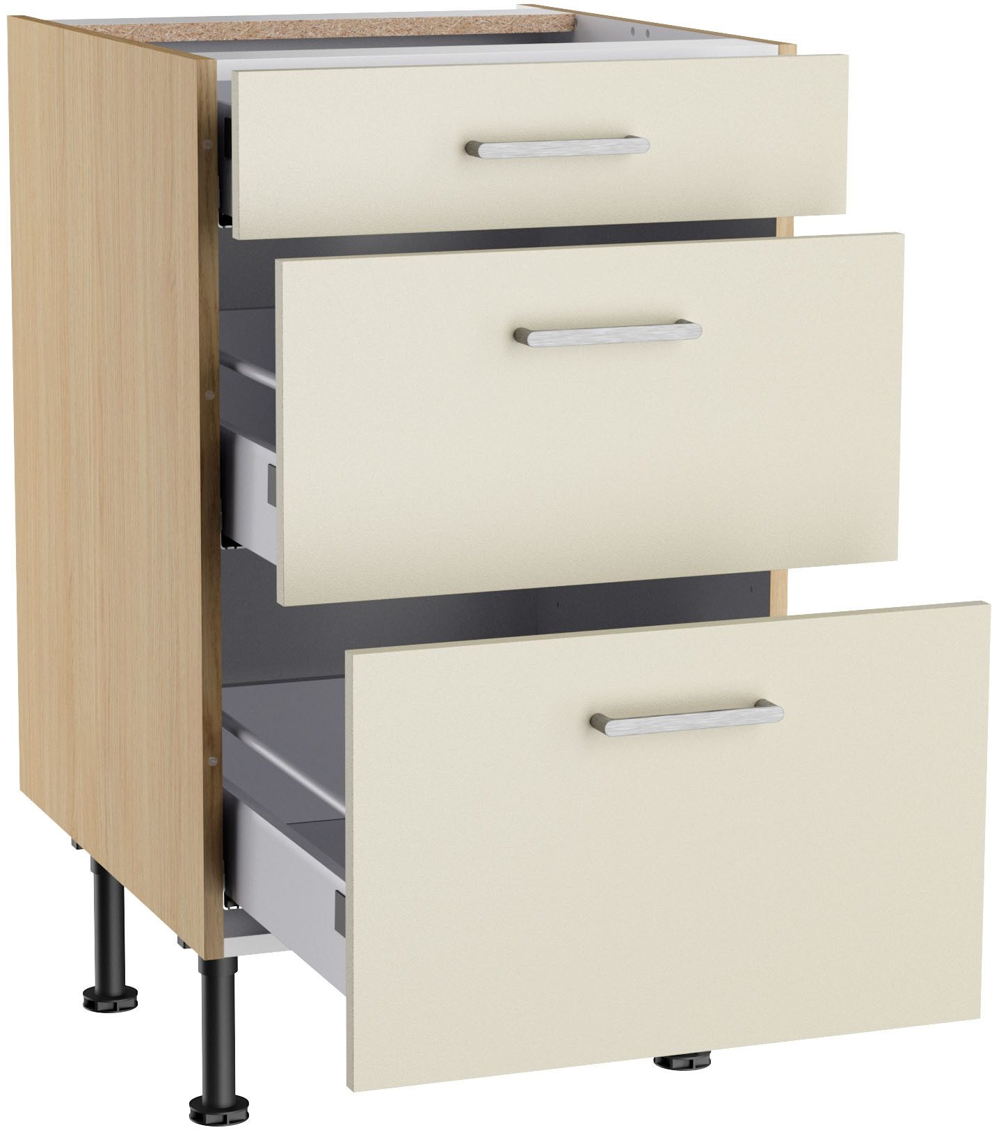 KOCHSTATION Unterschrank KS-Lucy Breite 50 cm, 1 Schubkasten, 2 Auszügen, Soft-Close, verstellb. Füße