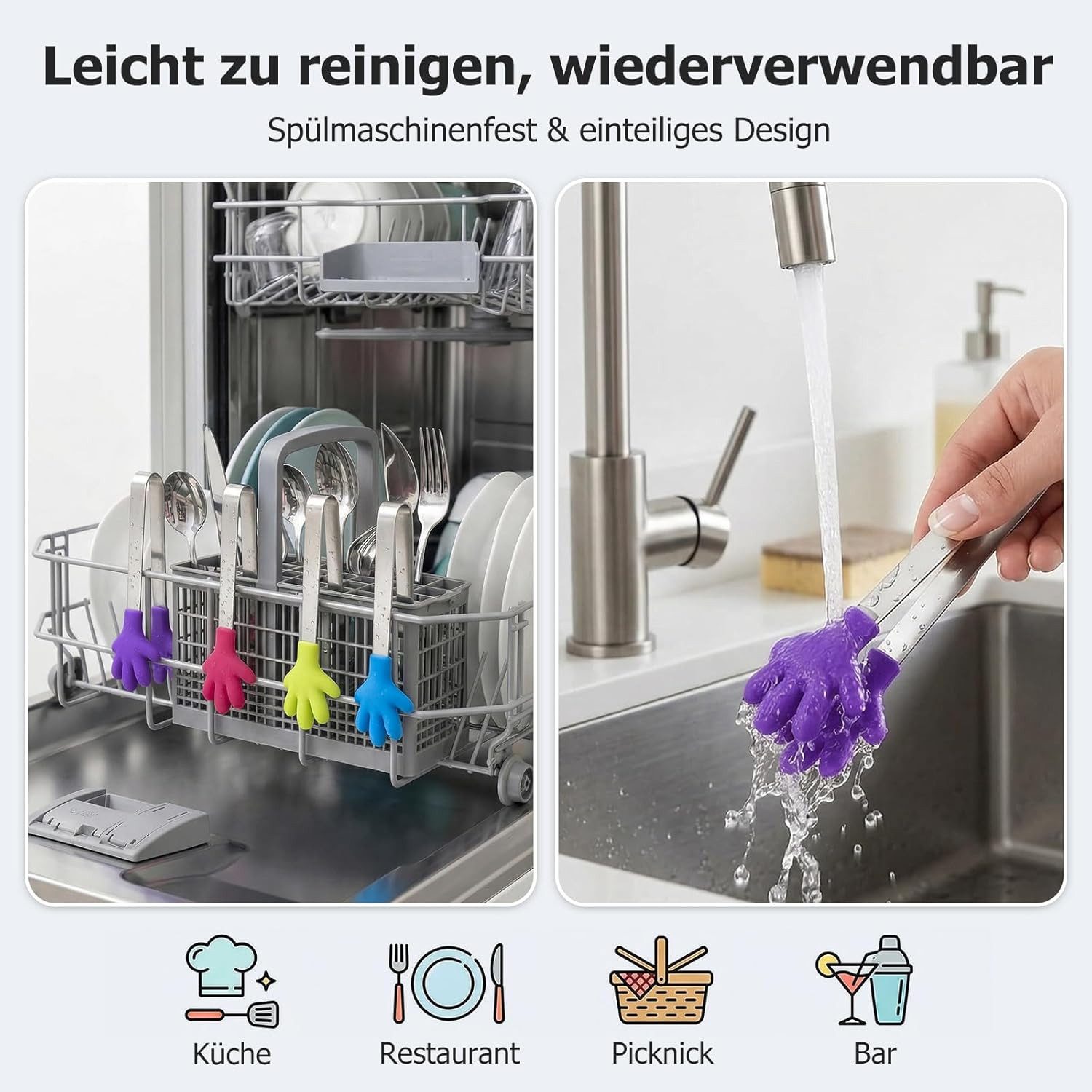 FOUORTUNATE-BEE Servierzange 4er Set Mini-Zangen für Süßigkeiten, Obst & Eiscreme, Lustige Greifzangen für Kindergeburtstage & Candy-Bars – Bild 5 von 5