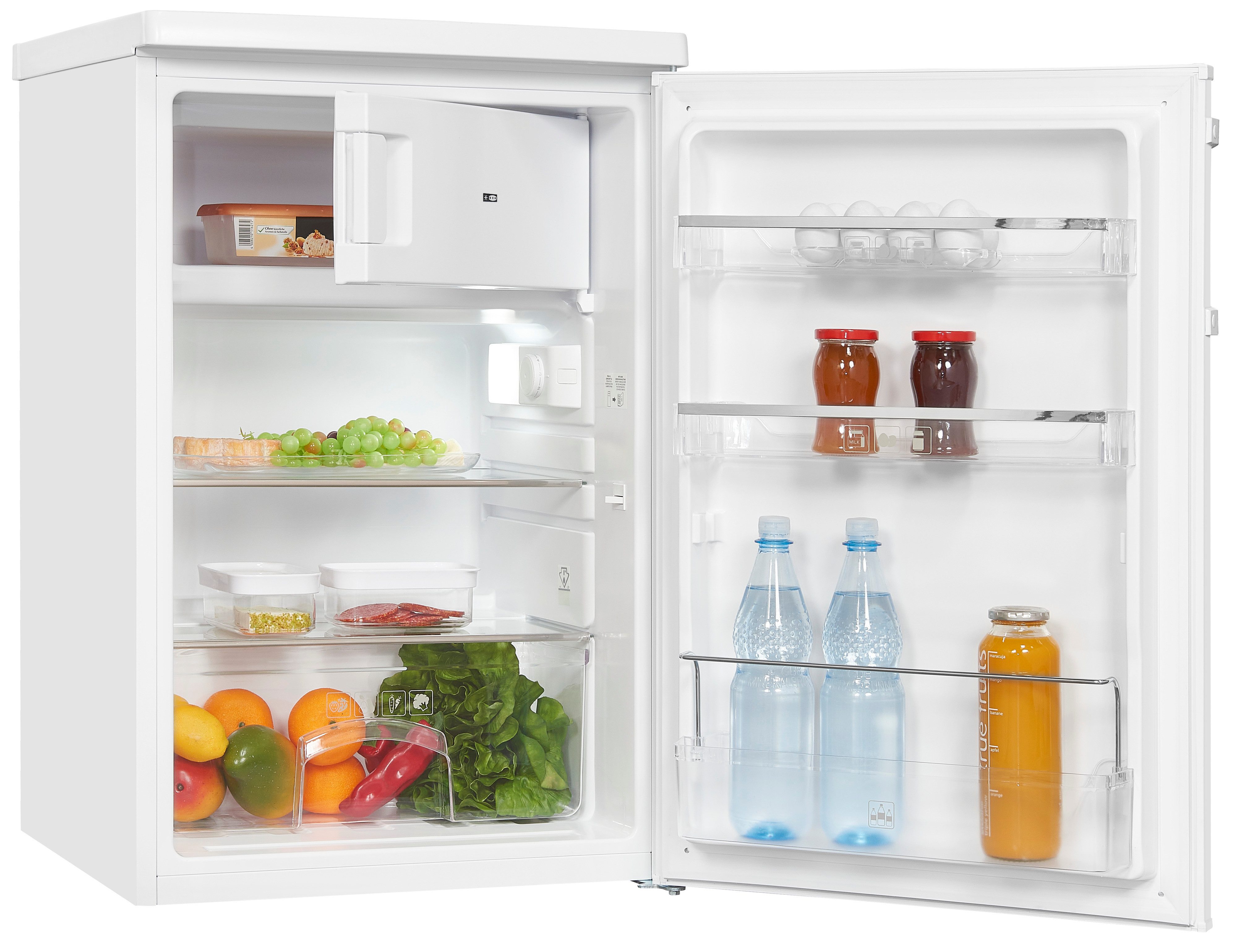 exquisit Kühlschrank KS16-4-HE-040D weiss, 85 cm hoch, 55 cm breit, 109 Liter Nutzinhalt, stufenlose Temperaturregelung, 4 Sterne