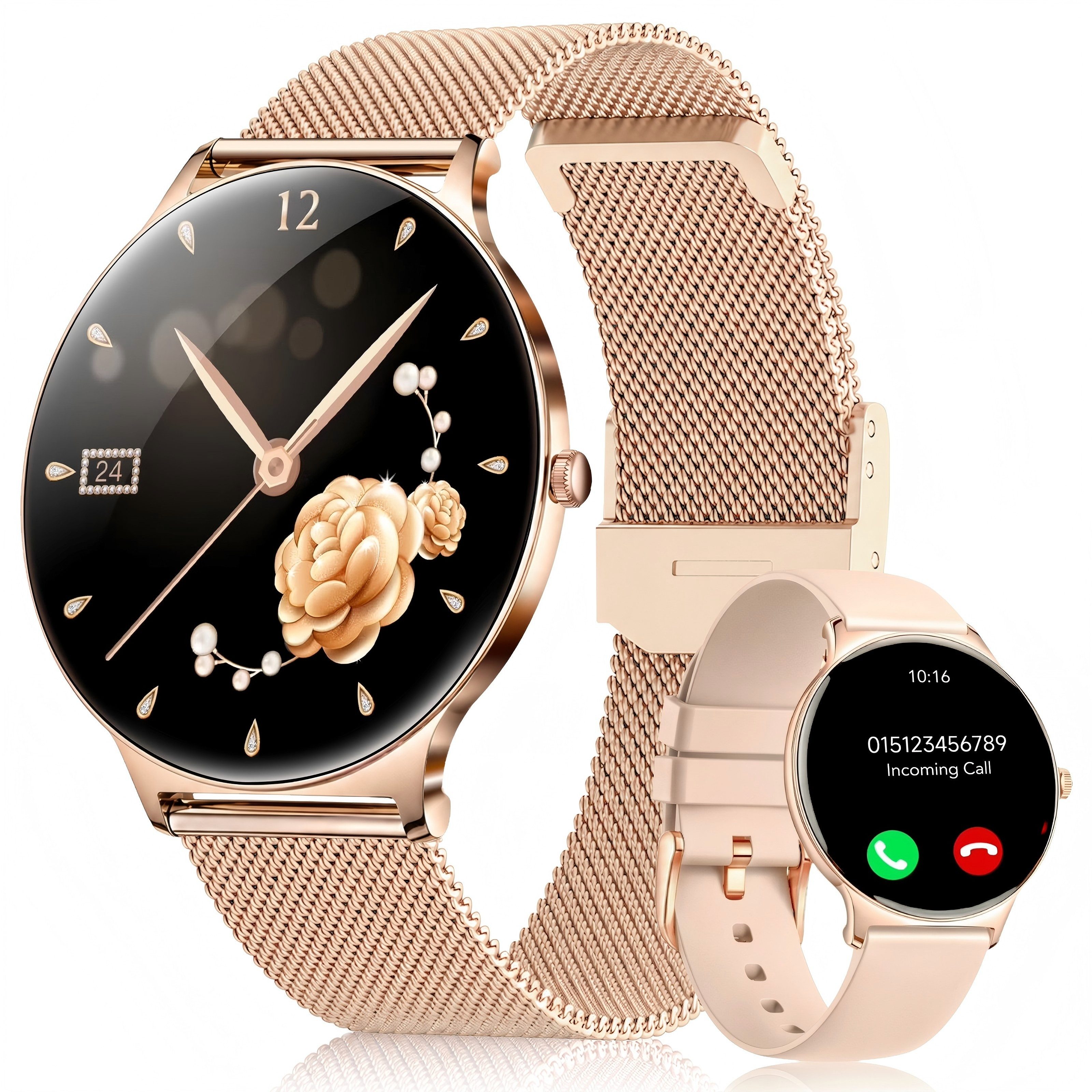 SWGOTA 2026 Smartwatch Damen Ultradünn mit 1,56" AMOLED und 20 Tage Akku Smartwatch IP68+5ATM Fitnessuhr mit 150+ Sportmodi und Bluetooth-Anruf, sowie SpO2-, WhatsApp Benachrichtigungen, Herzfrequenz-, Blutdruck- und Schlafüberwachung für Android und iOS