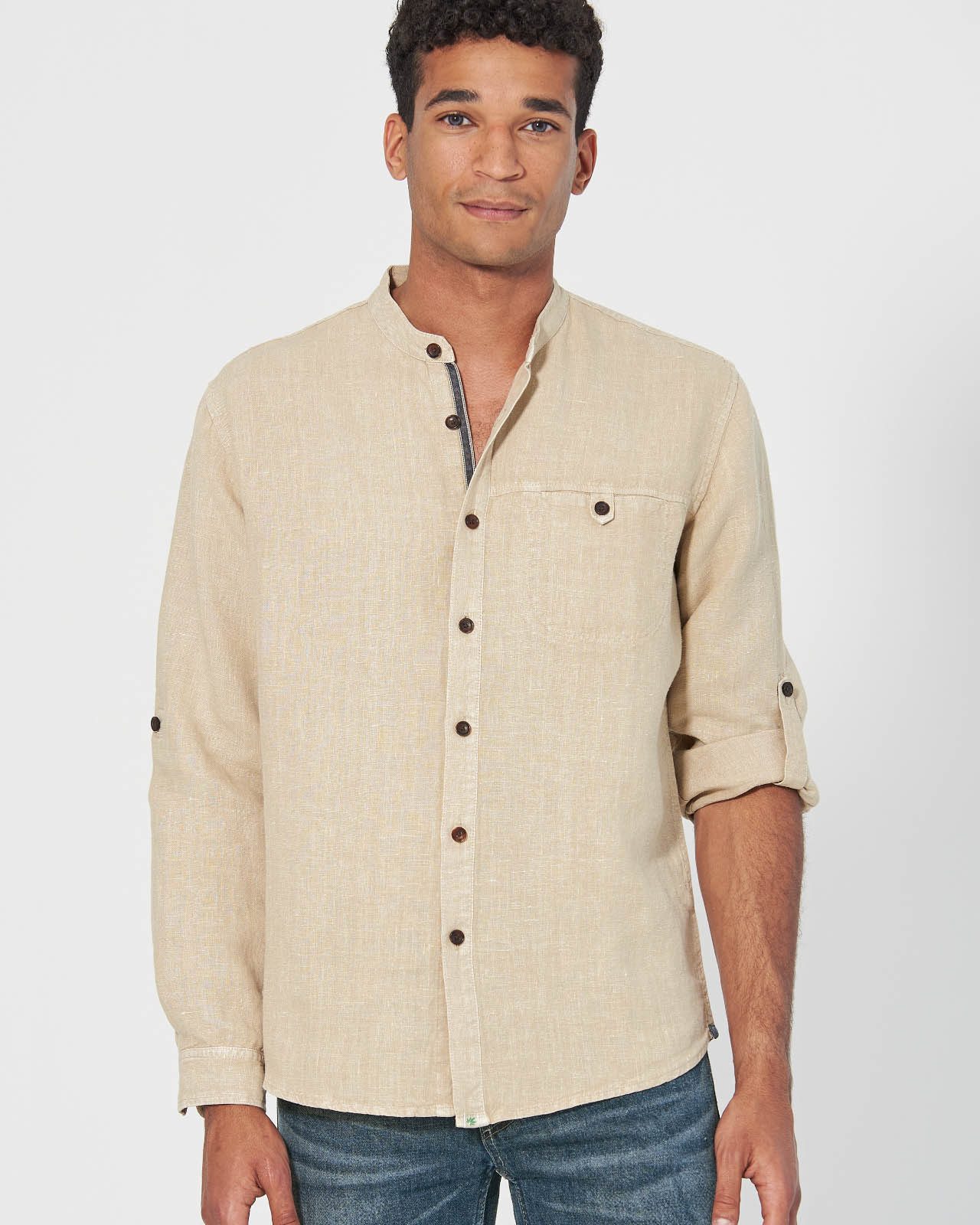 HempAge Langarmhemd Stehkragen-Freizeithemd aus 100% reinem Hanf - Casual Fit