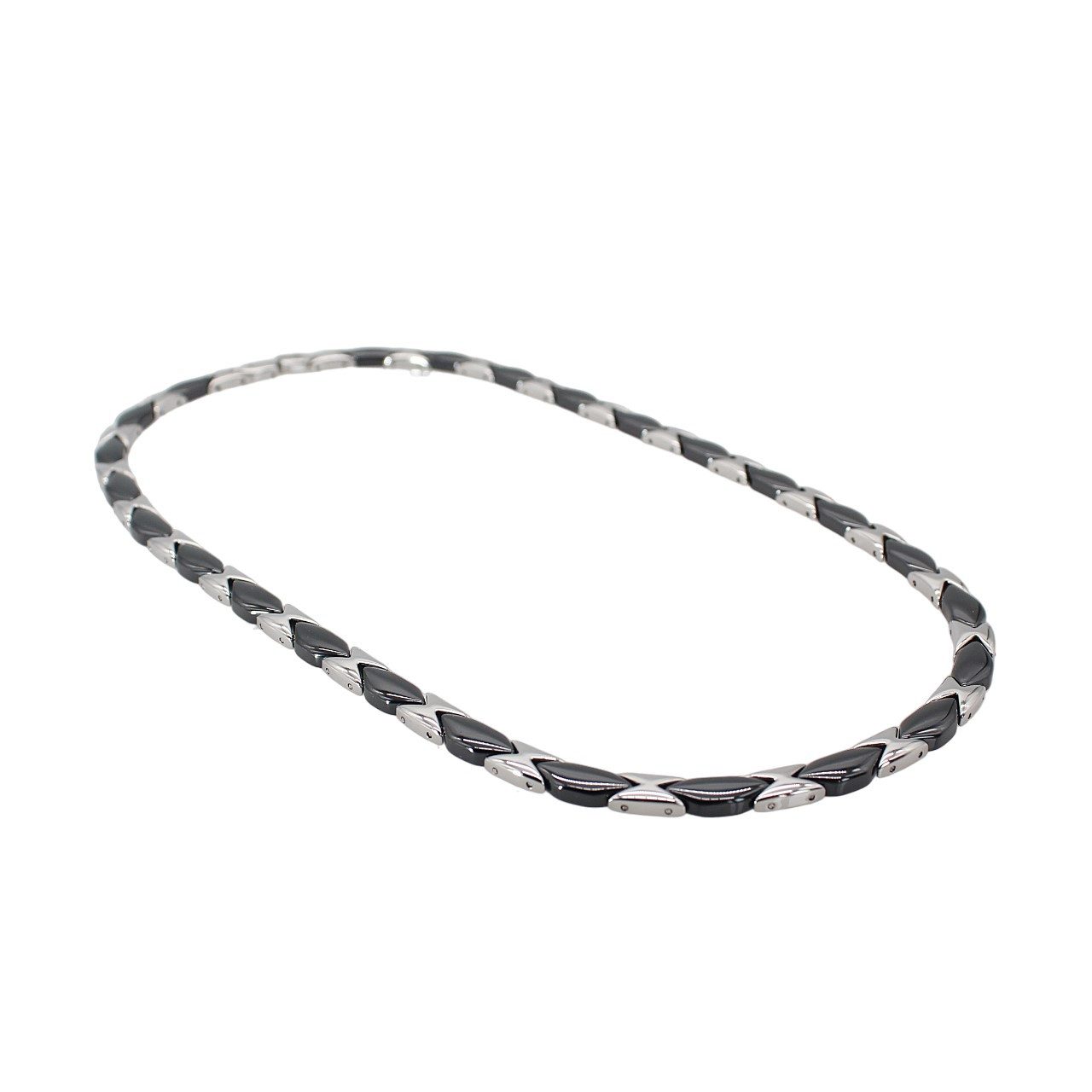 ELLAWIL Collier Collier / Halskette aus schwarzer Keramik / Edelstahl Damenkette (Kettenlänge 49 cm, Kettenbreite 6 mm x 3 mm), inklusive Geschenkschachtel
