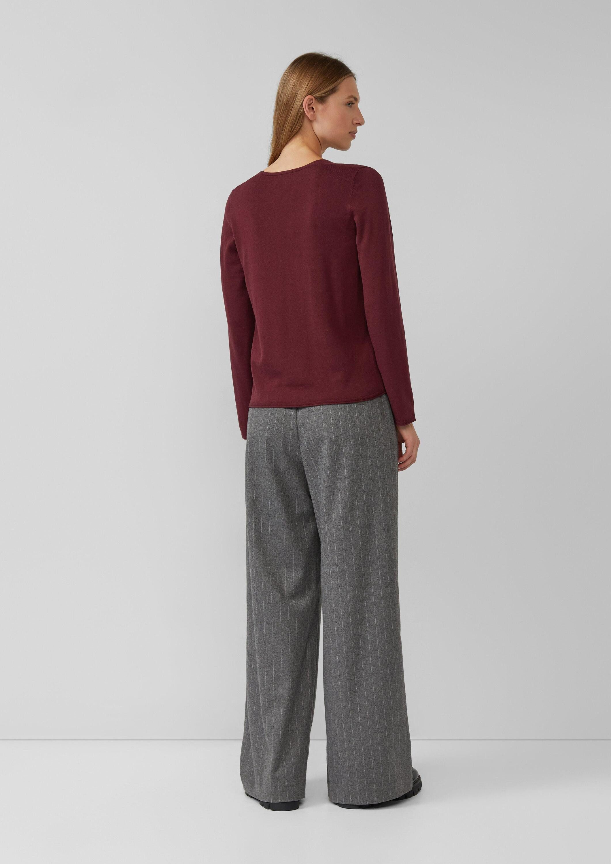 s.Oliver Longpullover Strickpullover Feinstrickpullover mit V-Ausschnitt und Rollkante am Saum
