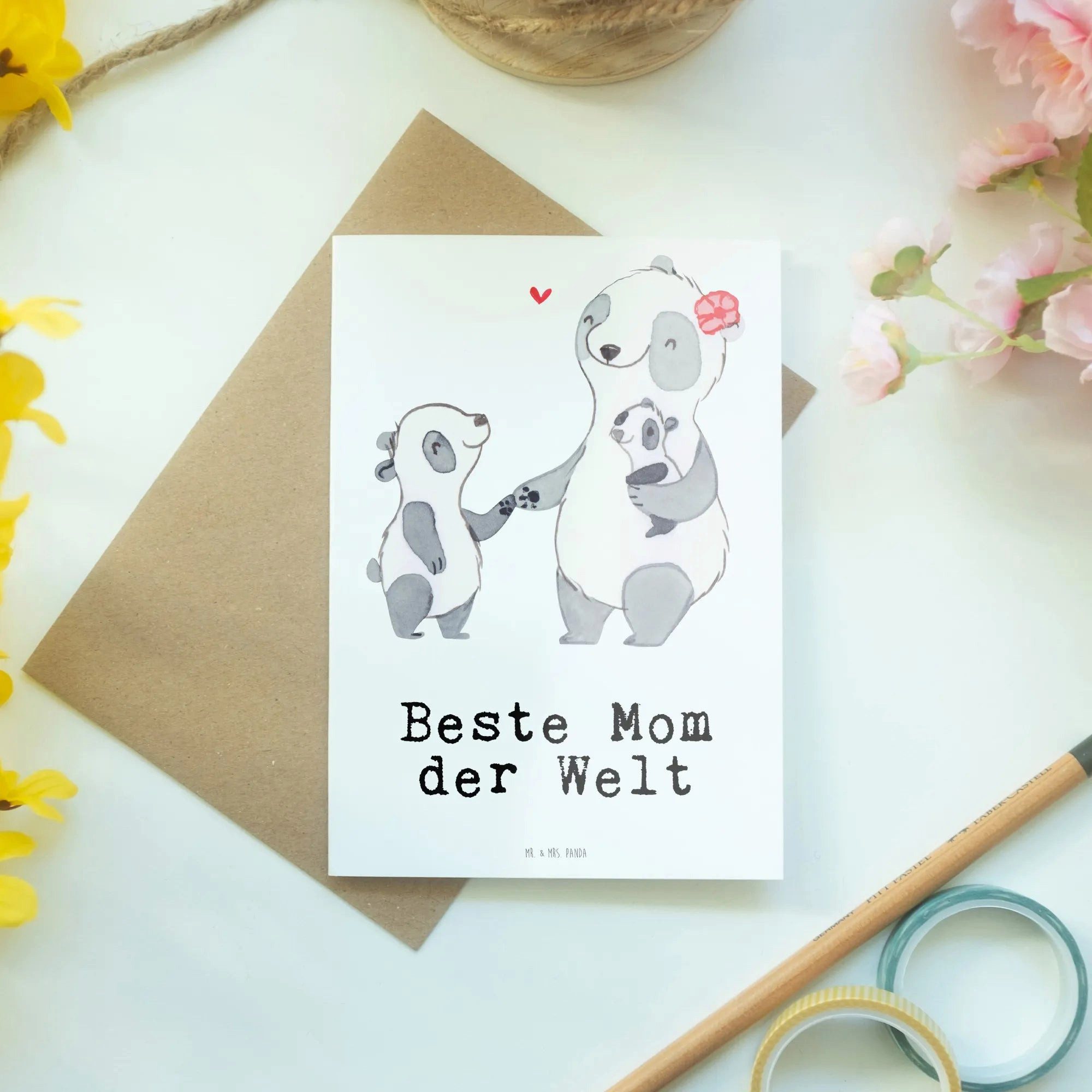 Thumbnail - Mr. & Mrs. Panda Grußkarte Panda Beste Mom der Welt - Weiß - Geschenk, Einladungskarte, Geburtst, Kreative Designs