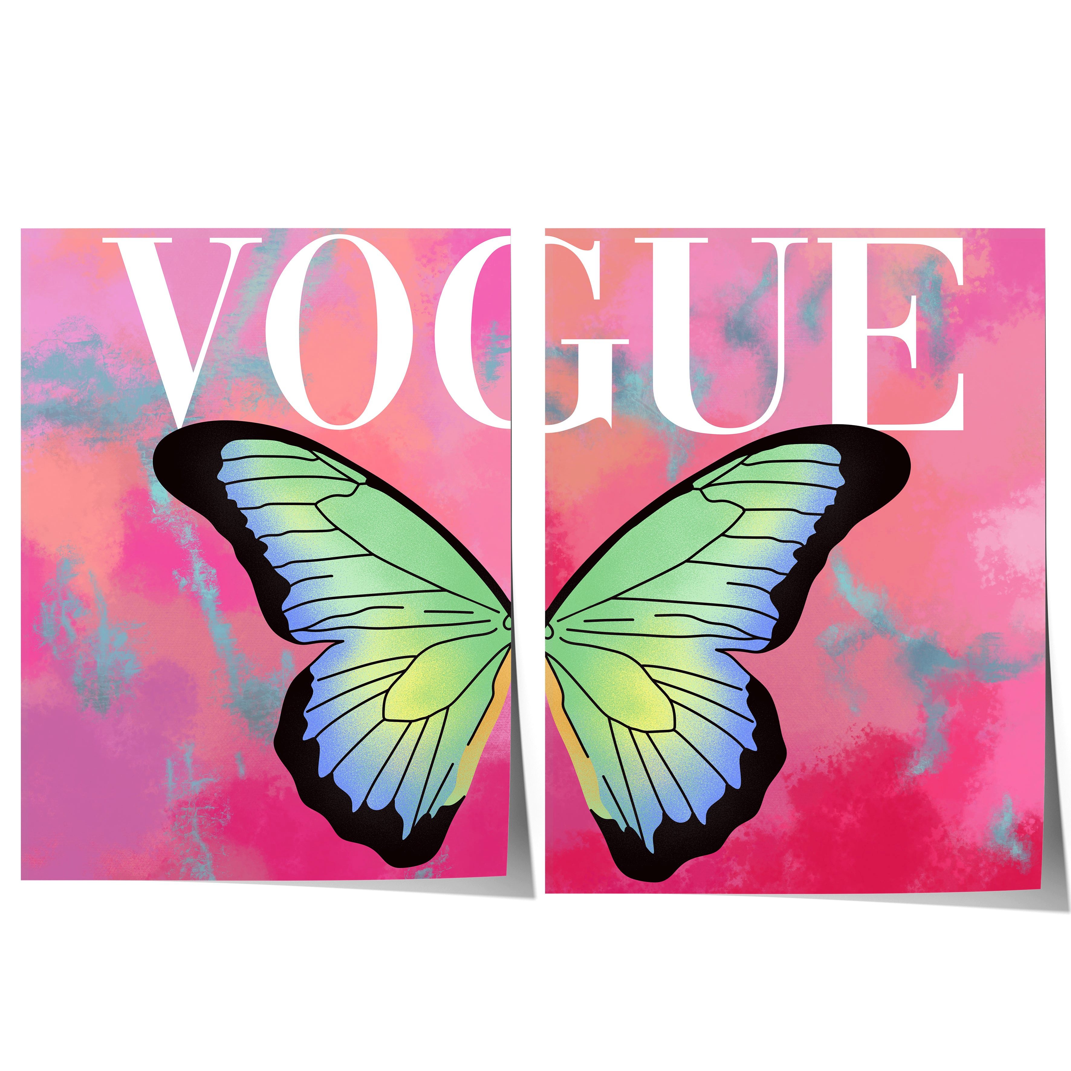 JUSTGOODMOOD Poster 2er Vogue Schmetterling 2er Wandbilder Ästhetische Butterfly llustrati, (1 St)