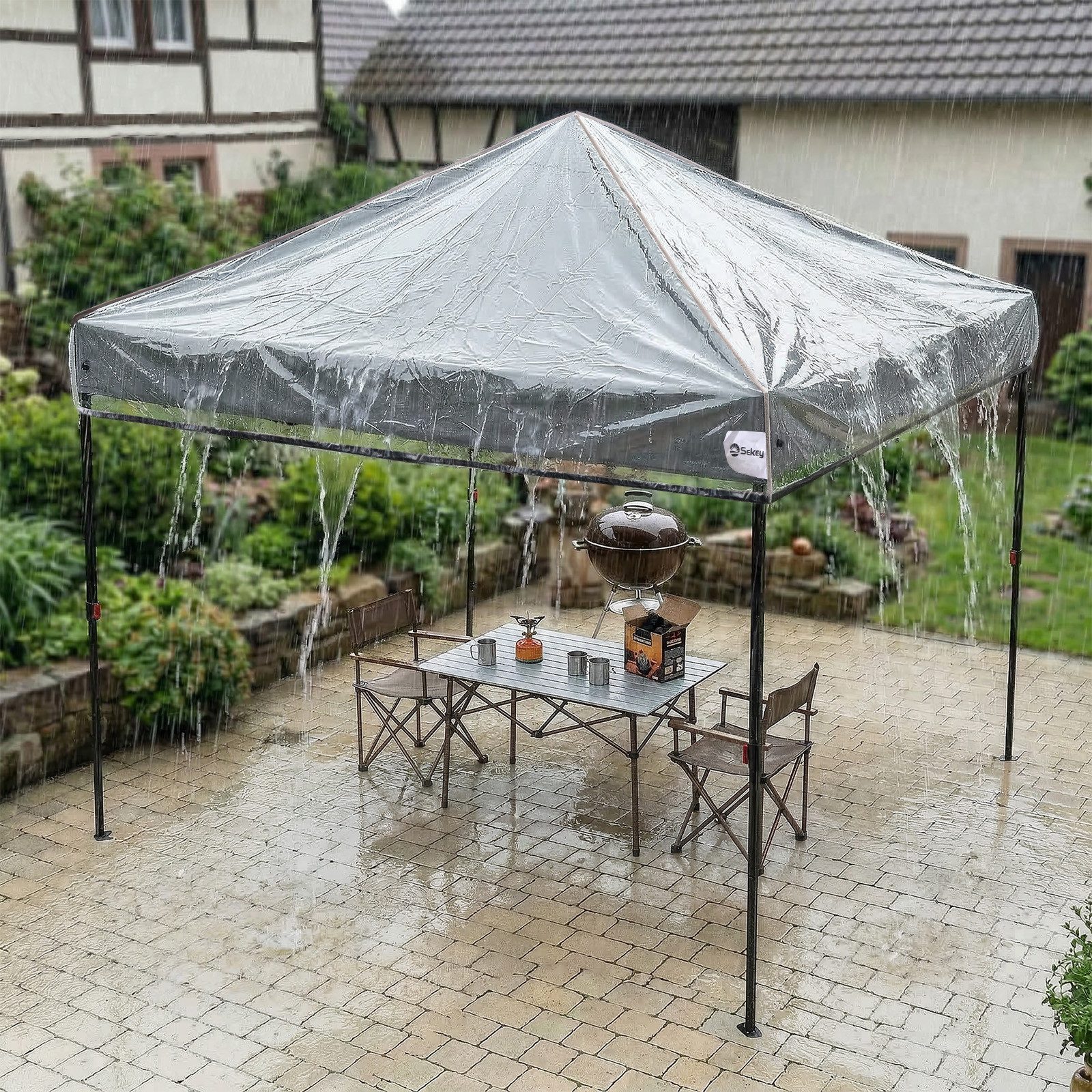 Sekey Pavillon-Schutzhülle Ersatzdach Pavillon 3 x 3 m Pavillondach Transparent Wasserfest, 270g/m², pavillon schutzhaube, Regenschutz Plane für Gartenzelt