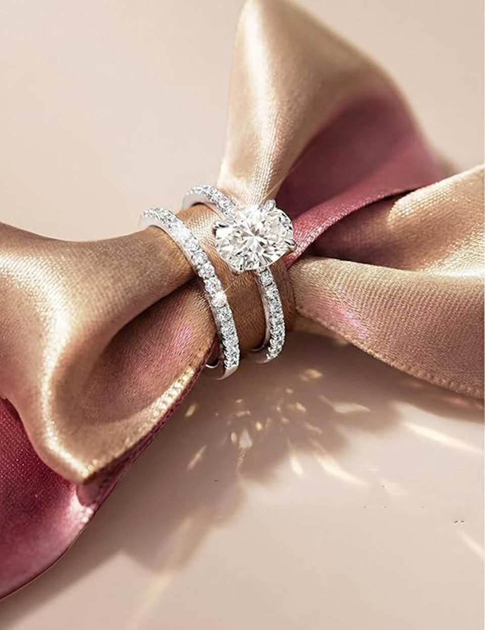 Jumpeak Diamantring Diamantring mit ovalem Schliff,doppelreihiger Ring,2ct/3ct,D,VS1, Verlobungsgeschenk,Geschenk zum Jahrestag,Geburtstagsgeschenk585erGold