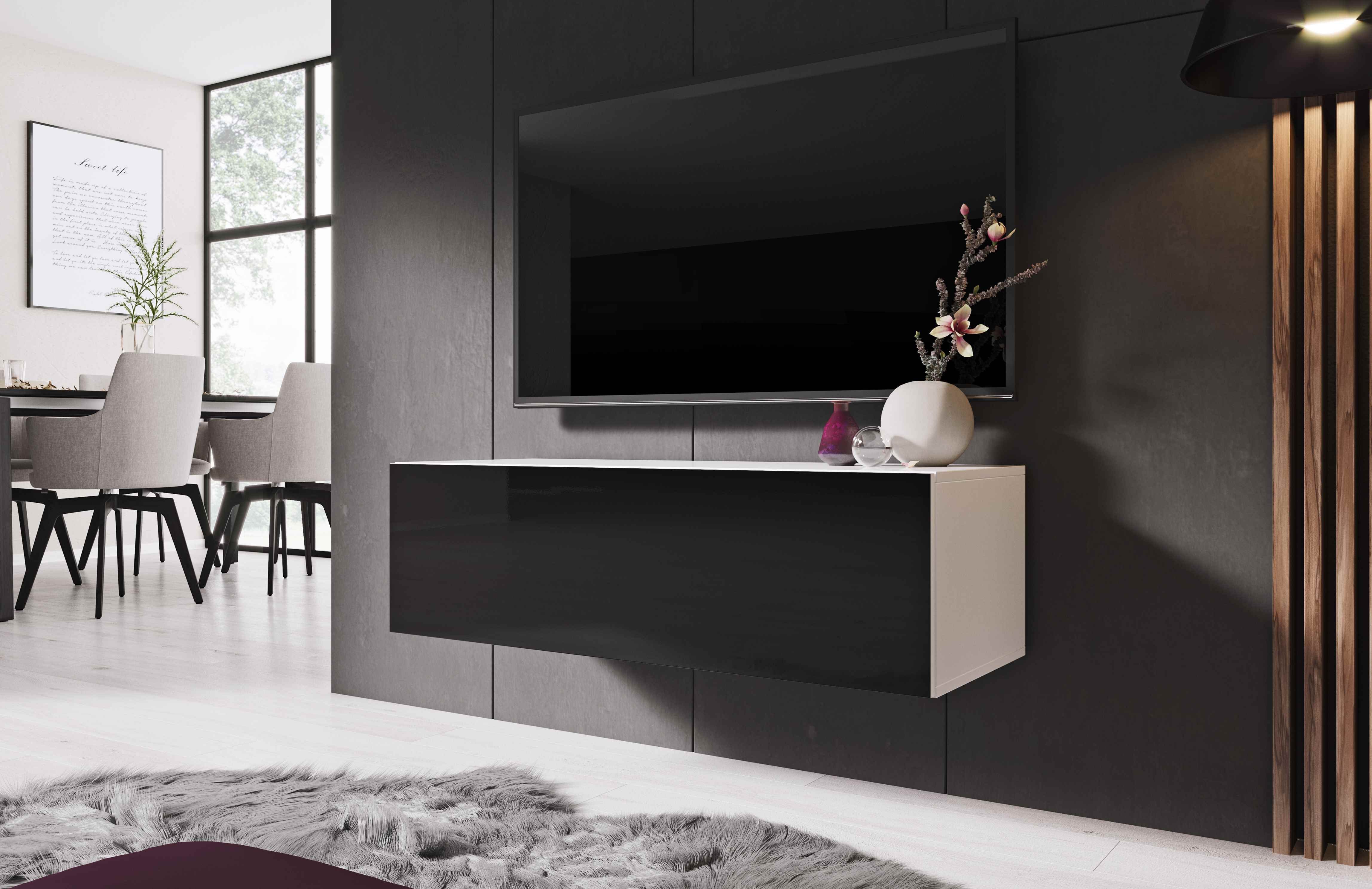 Furnix TV-Board Hängeboard ZIBO 100 Lowboard TV-Schrank in Loft Design, Breite 100 cm, Höhe 34 cm, Tiefe 40 cm Weiß