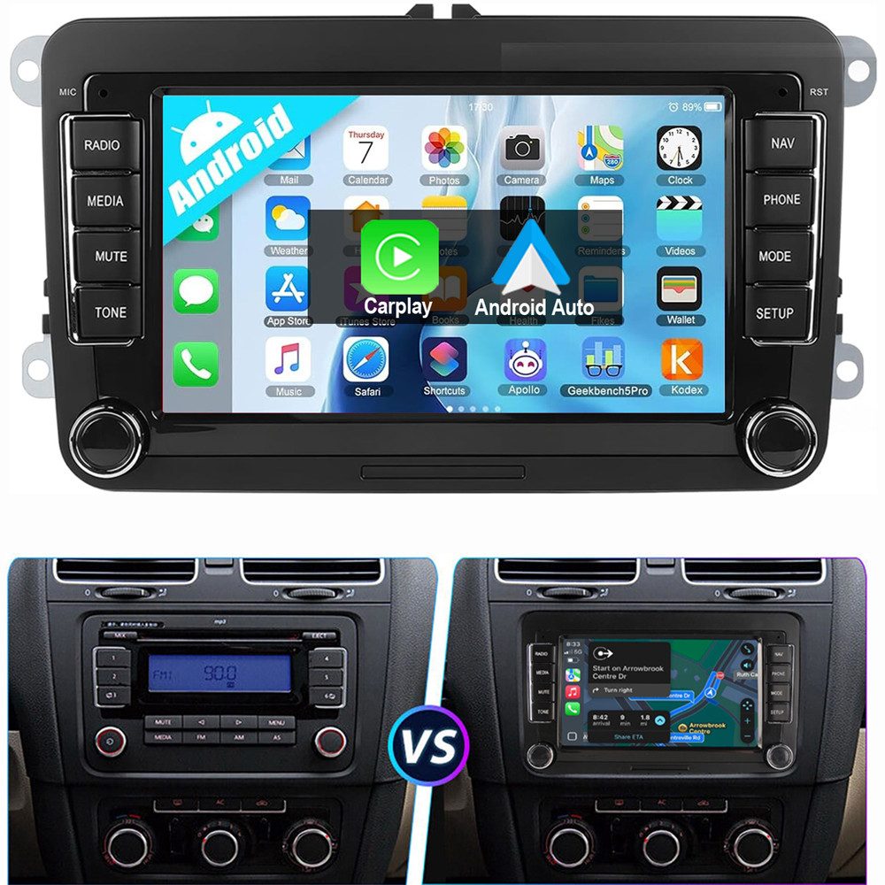 ESSGOO Für VW GOLF 5 6 Plus Touran EOS Tiguan Polo 6R Passat Caddy Android 15 Autoradio (Digitalradio (DAB), RDS, FM, AM, Carplay Android Auto BT EQ USB GPS Navi WIFI SWC)