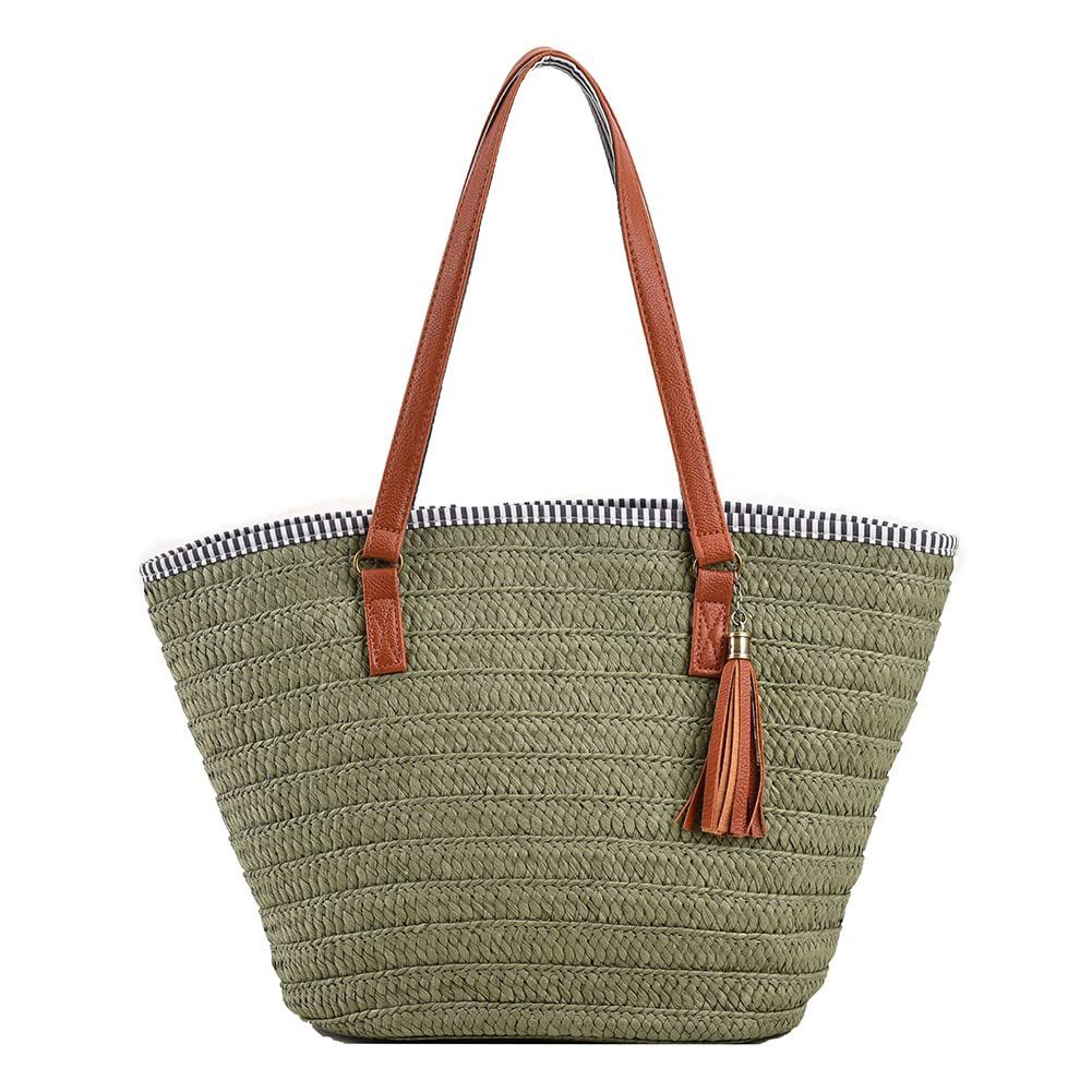 Zaewry Strandtasche Stroh Strand Schultertasche Tasche,Damen Sommer Böhmische Handtasche, für Reisen Strand Reise Schule Arbeit Einkaufen