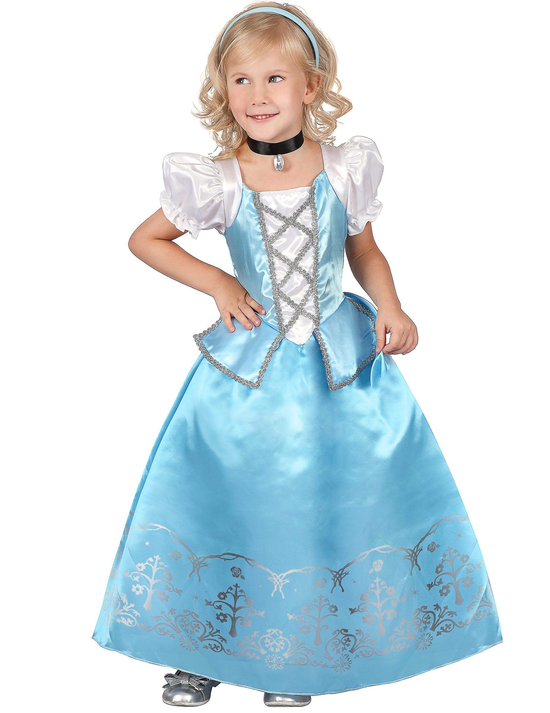 JADEO Prinzessin-Kostüm Prinzessinnenkostüm für Mädchen blau-weiss-grau