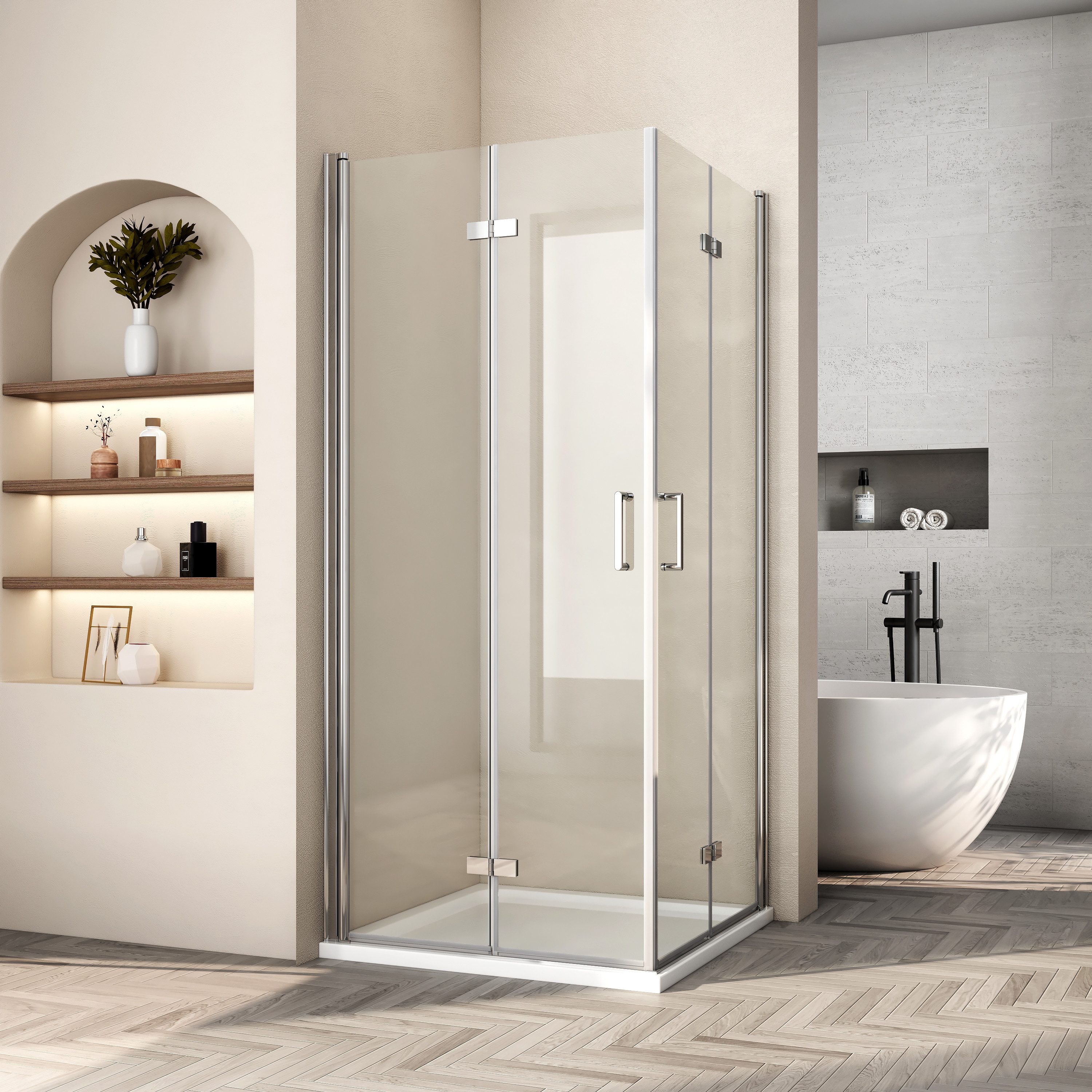 MEYKOERS Eckdusche Faltbare Duschkabine Komplett Dusche 80-90cm Eckeinstieg günstig online kaufen