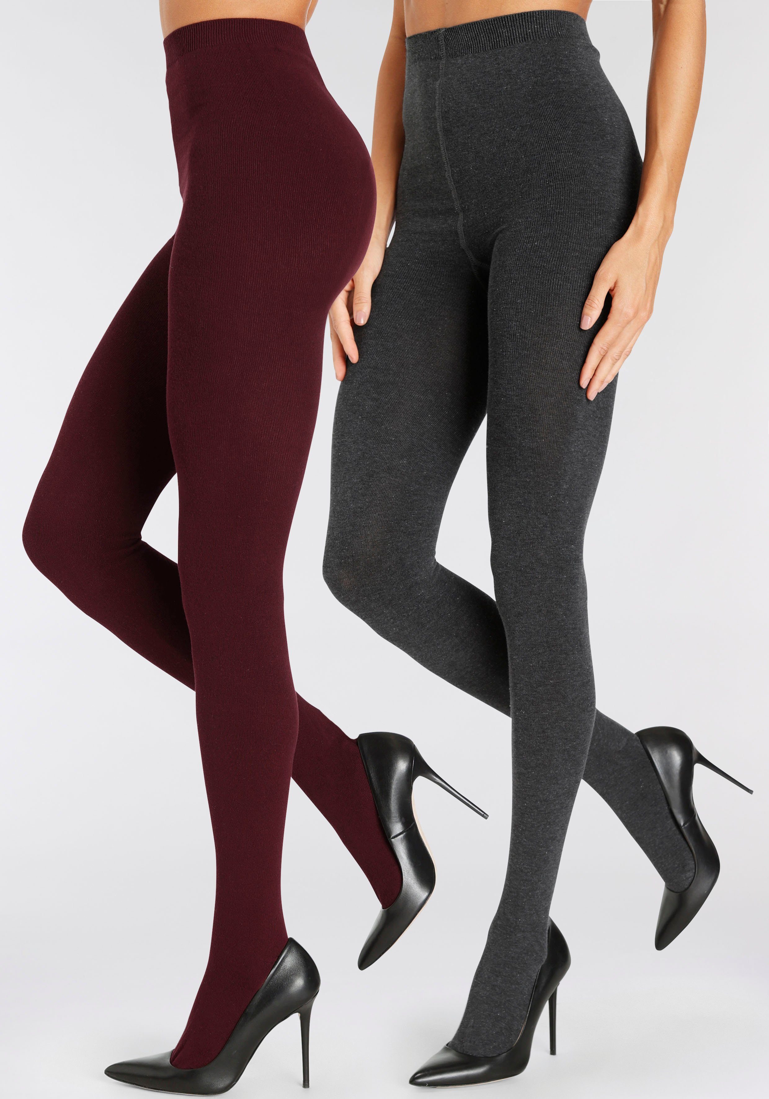 LASCANA Strickstrumpfhose Warme Damen glatt gestrickte Baumwoll Strumpfhose (Packung 2 St. bis Gr. 52/54) aus trageangenehmer Baumwollmischung – Bild 2 von 5
