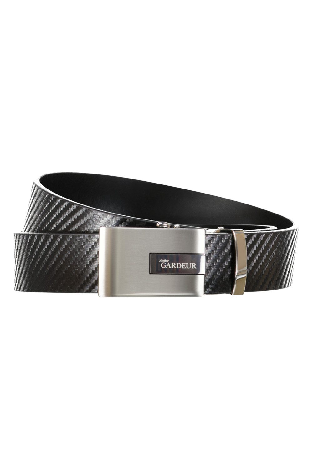 Atelier GARDEUR Ledergürtel HG-002-380035-99 schwarz strukturierte Oberfläche Automatikschließe 100% Leder mit strukturierter Carbonfaser-Optik und Automatikschließe
