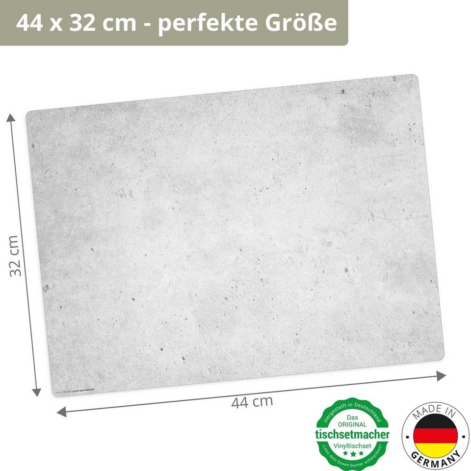 Platzset, Tischsets I Platzsets - Betonoptik hellgrau - aus Premium Vinyl,  Tischsetmacher, (4-St), - 4 Stück - 44 x 32 cm - rutschfeste Tischdekoration