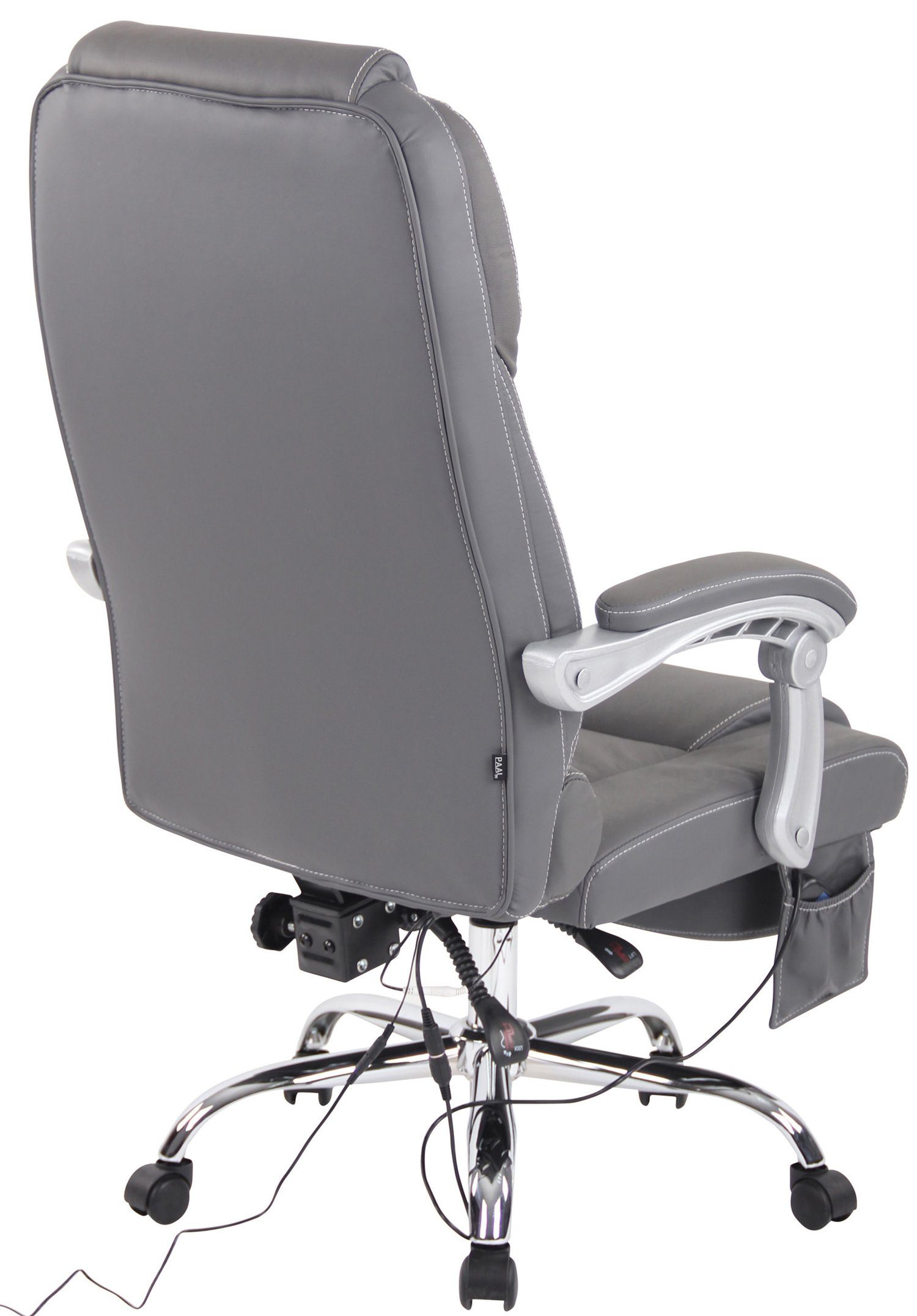 chrom - mit - Drehstuhl, grau Massagefunktion Metall Echtleder Bürostuhl TPFLiving und höhenverstellbar (Schreibtischstuhl, Sitzfläche: Chefsessel, Pacira XXL), Bürostuhl Gestell: 360° drehbar