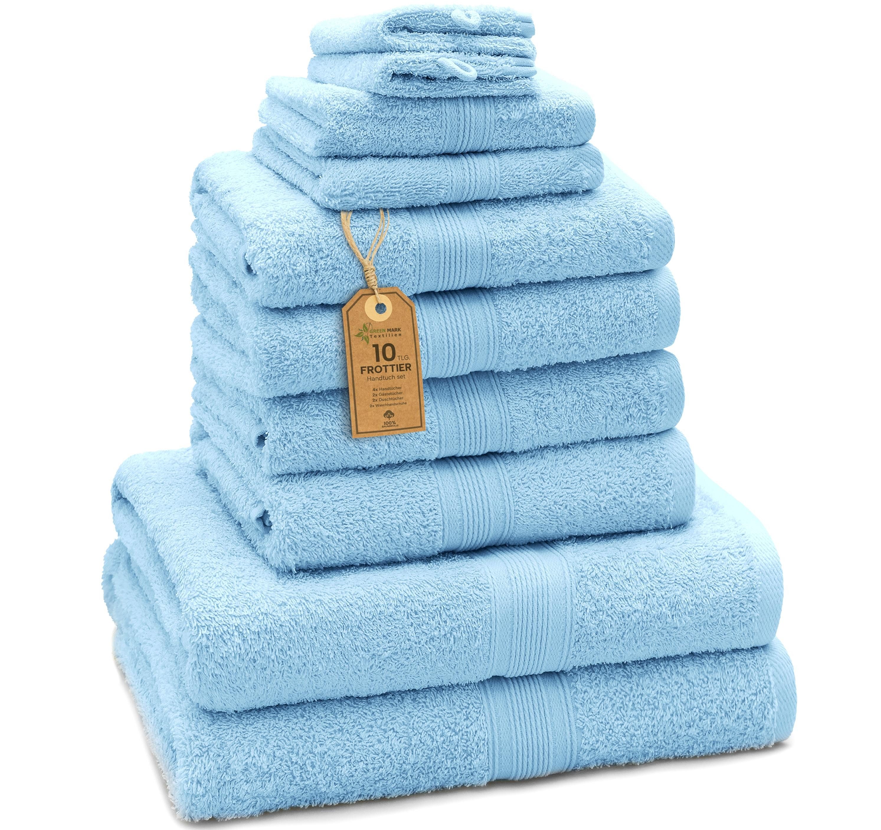 NatureMark Handtuch Set 10 tlg. Frottier Handtuch-Set, 100% Baumwolle (10-St), 4X Handtücher, 2X Duschtücher, 2X Gästetücher, 2X Waschhandschuhe