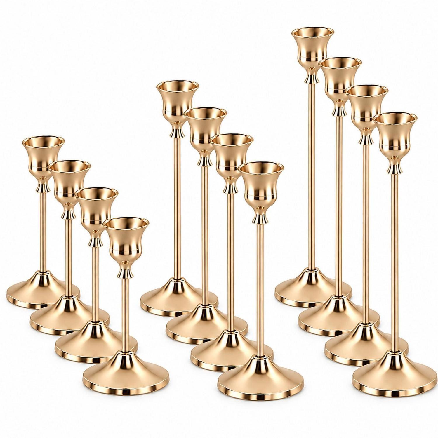 LuxusKollektion Kerzenständer Kerzenständer Gold 12er Set 15/19/23cm (12 St)