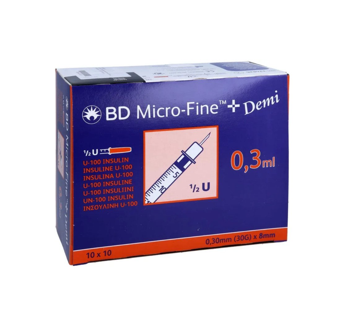 DocMed Einwegspritze BD Micro-Fine+ Insulinspritze 30G - 0,30x8mm U40 0,3ml, (Spar-Set, Weltweiter Bestseller, 100-St., Steril verpackt), latexfrei