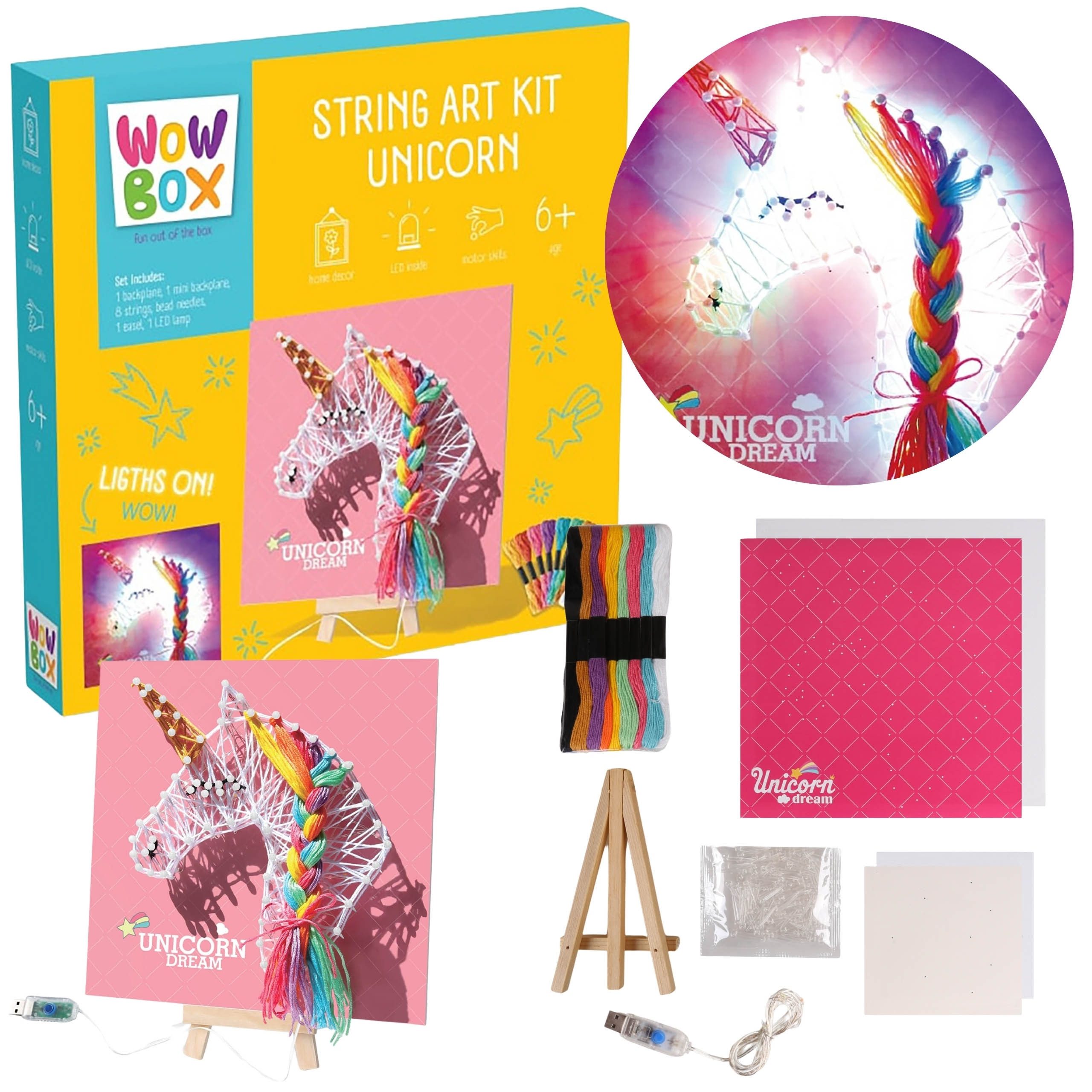WOW Stickerbuch Wow Box Einhorn Kreatives Flecht Set für Kinder, String Art DIY