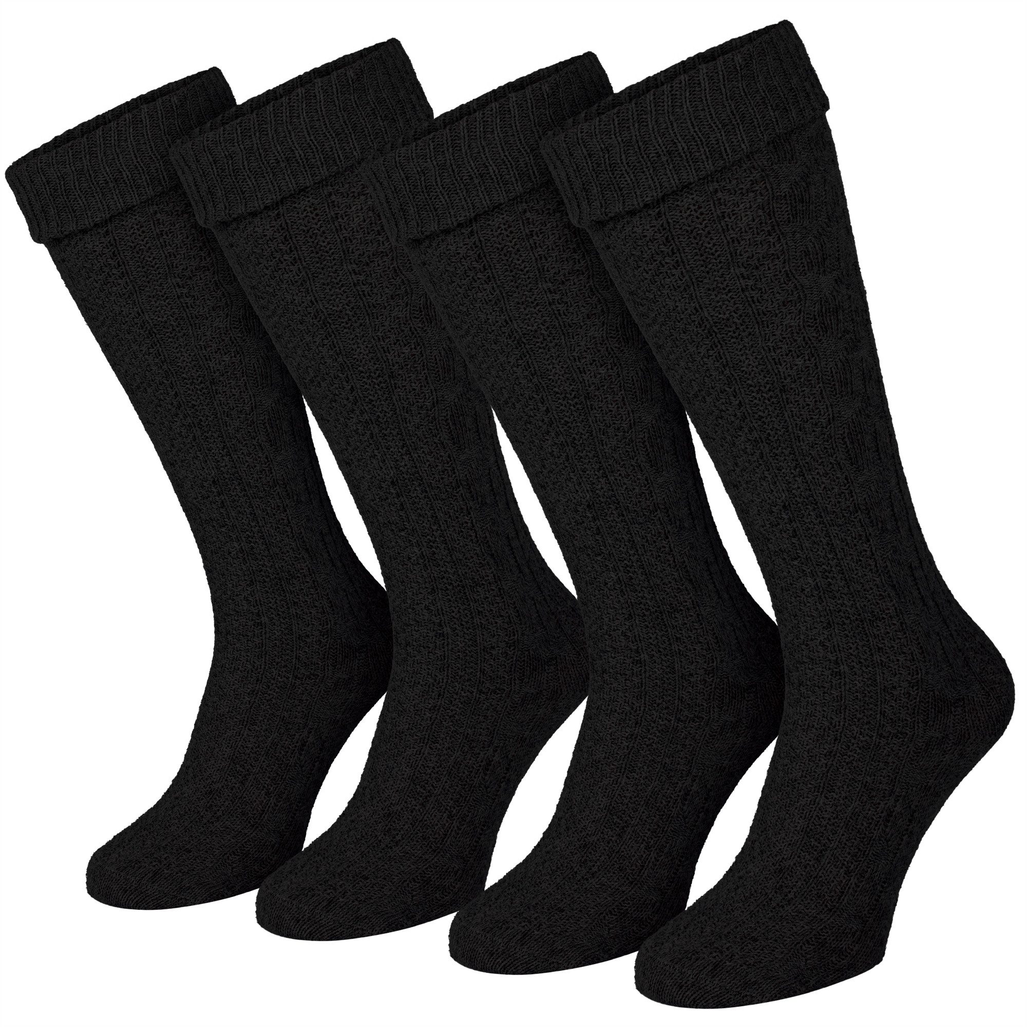 Black Snake Trachtensocken Trachten Kniestrümpfe mit klassischem Zopfmuster für Damen und Herren (Socken-Set, 2-Paar) Weicher Baumwollmix mit handgekettelter Spitze für hohen Tragekomfort