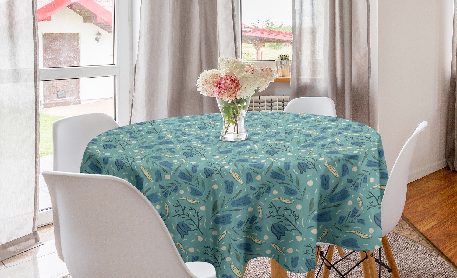 Abakuhaus Tischdecke Kreis Tischdecke Abdeckung für Esszimmer Küche Dekoration, Seafoam Aquarelle Blumenmotiv