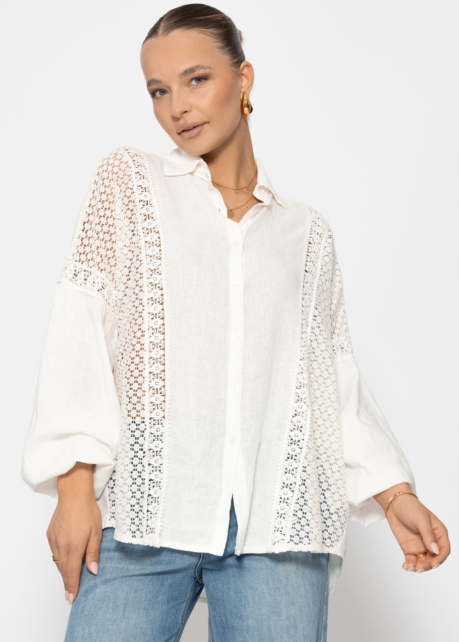 SASSYCLASSY Langarmbluse Leinen Bluse Damen mit günstig online kaufen