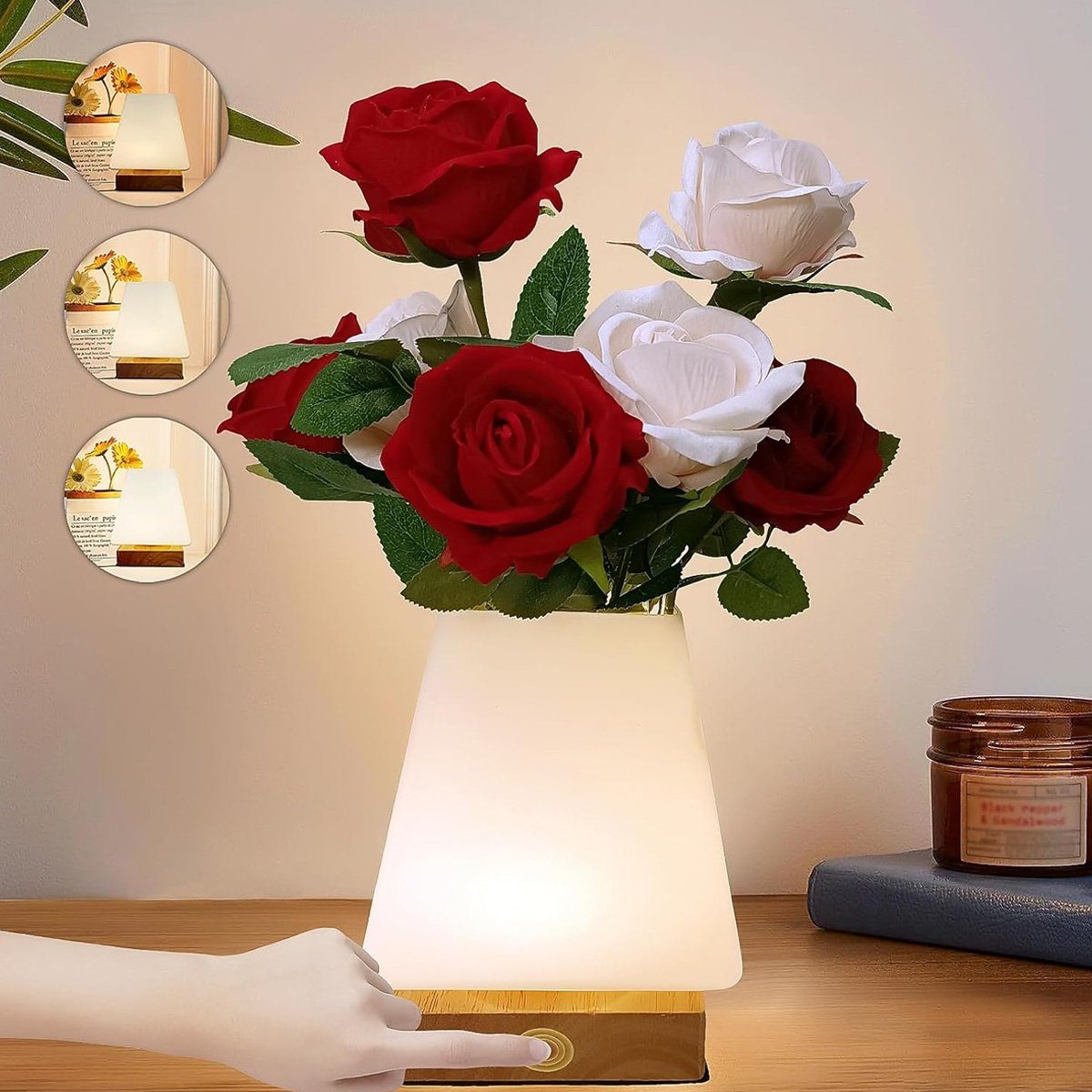 Schreibtischlampe, dimmbar DOPWii Nachttischlampe Schlafzimmer/Wohnzimmer 1600mAh Vase