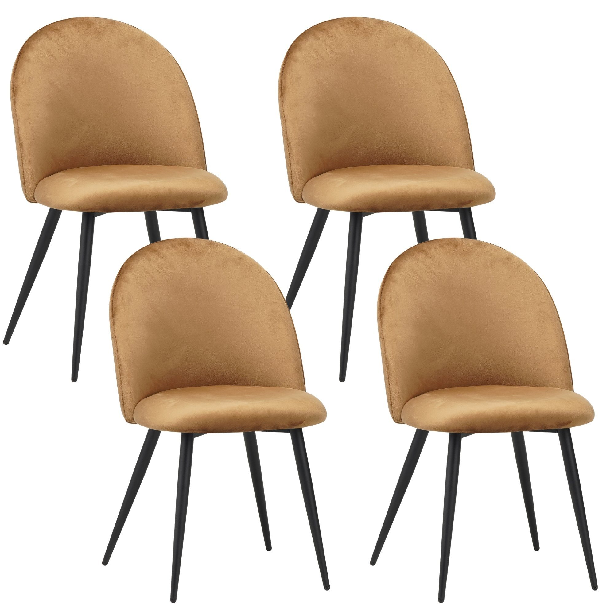 Esszimmerstuhl Esszimmerstuhl CAPO Samt 4er Set Braun Vintage Design modern