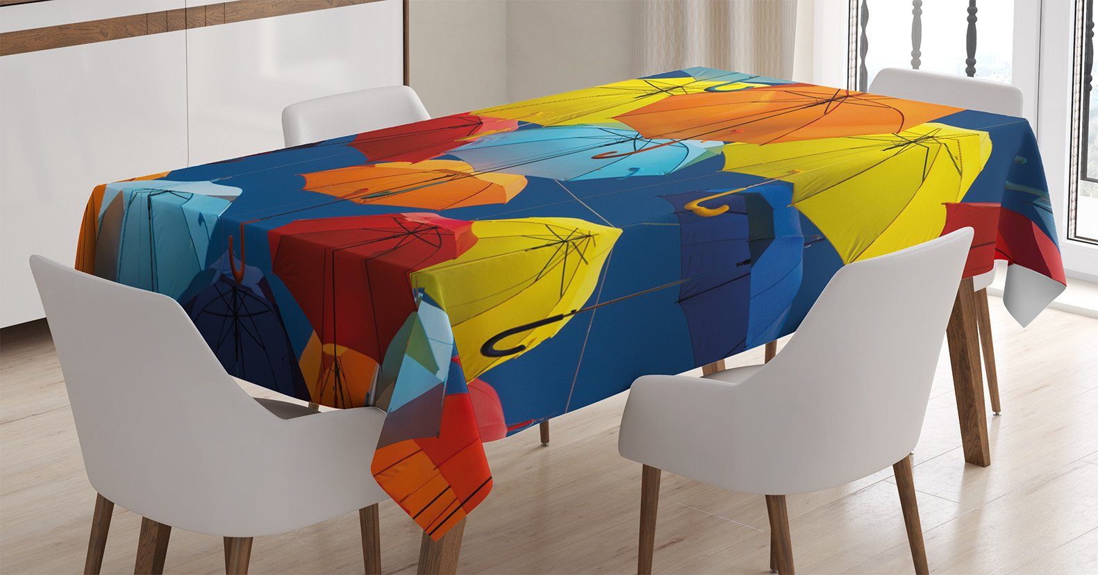 Abakuhaus Tischdecke Farbfest Waschbar Für den Außen Bereich geeignet Klare Farben, Stoff Bunte Regenschirme Sky