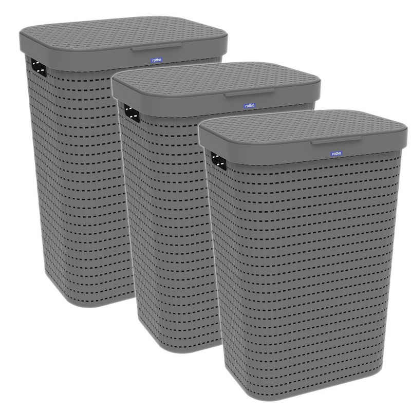 ROTHO Wäschekorb Country 3er-Set Wäschesammler 55l mit Deckel, Kunststoff (PP) BPA-frei (Wäschesammlerset, 2er-Set), Löcher an den Seiten ermöglicht Luftzirkulation innerhalb der Wäschebox