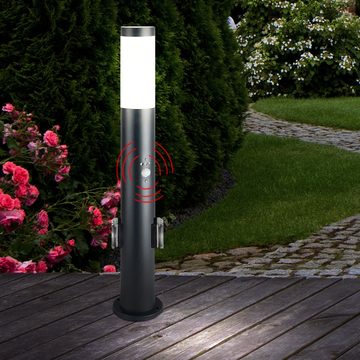 V-TAC Sockelleuchten, Leuchtmittel nicht inklusive, Außen Steh Lampe ANTRHAZIT Bewegungsmelder Steckdosen Garten Leuchte