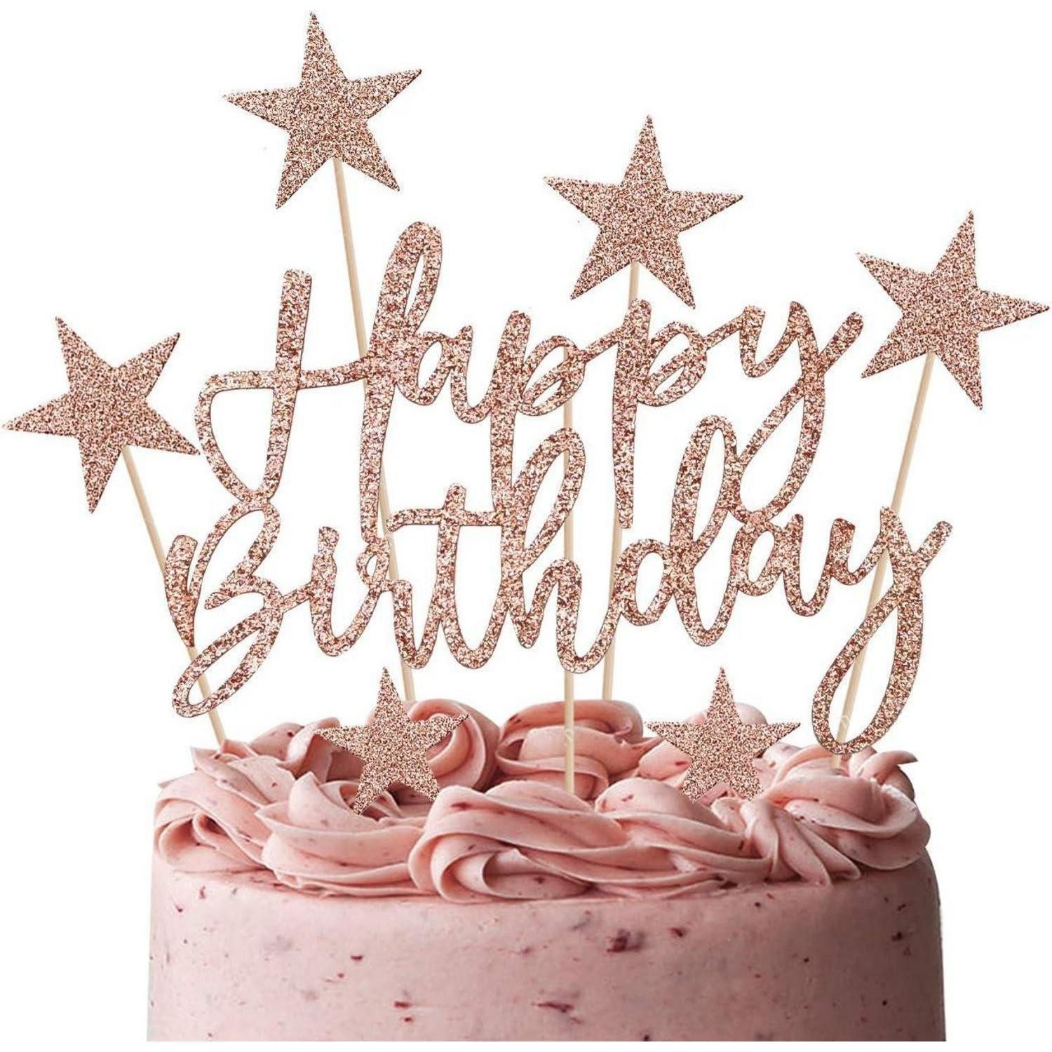 LuxusKollektion Sticker Tortendeko Rosegold Happy Birthday Kuchendeko Sterne Cake Topper