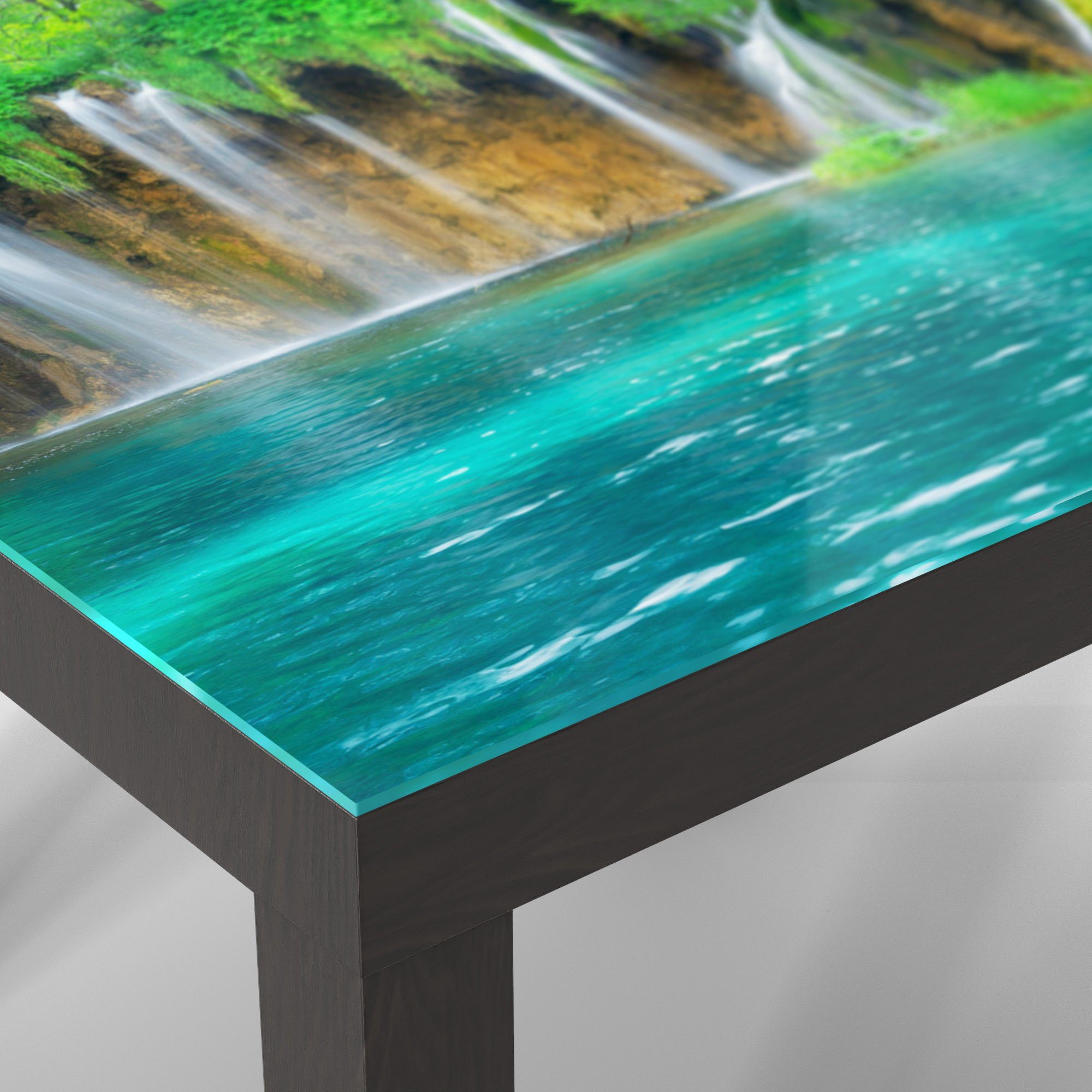 DEQORI Couchtisch 'Wasserfälle in Kroatien', Beistelltisch Glas Glastisch Schwarz modern